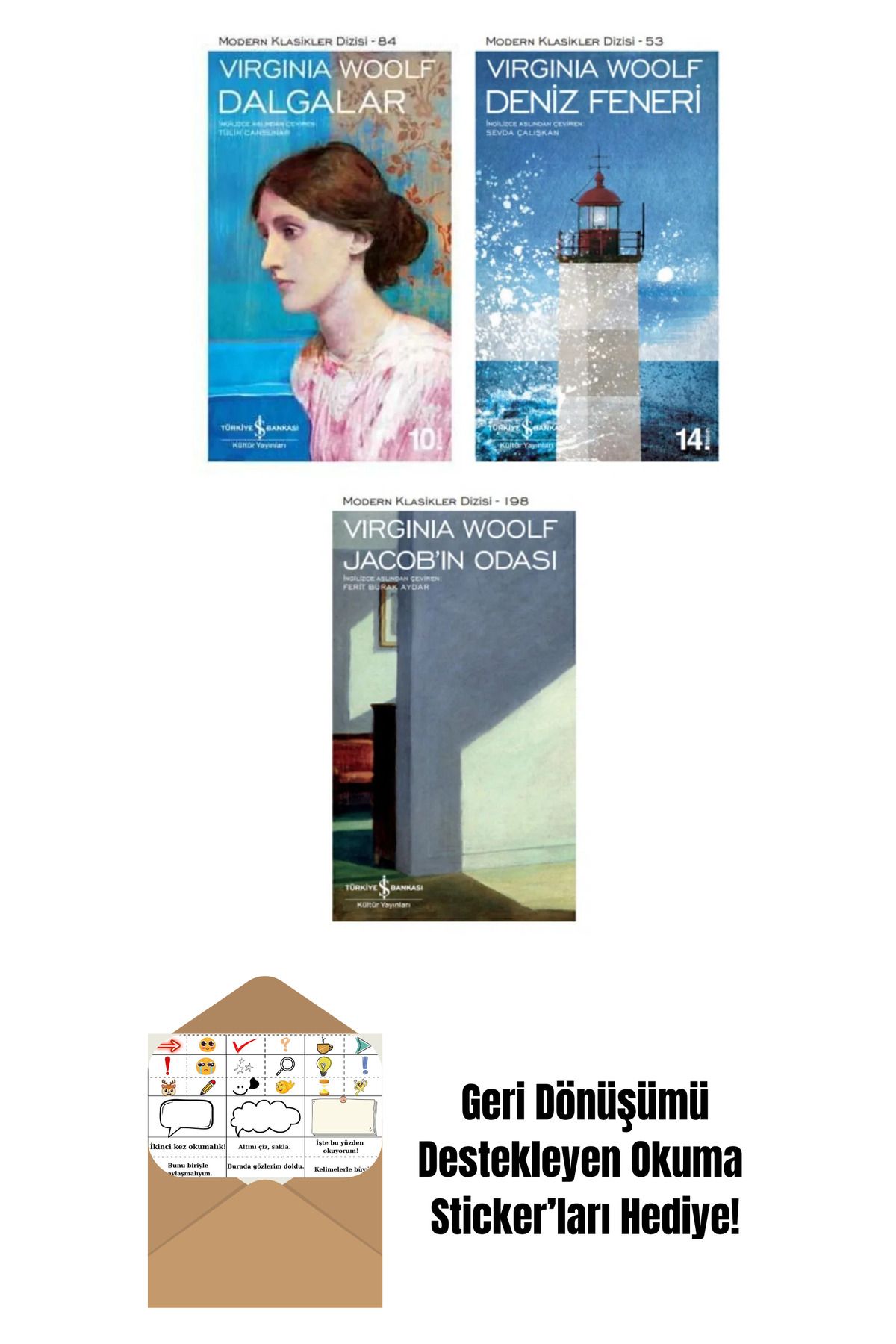 TÜRKİYE İŞ BANKASI KÜLTÜR YAYINLARI Virginia Woolf 3 Kitap Set + Okuma Sticker'ları