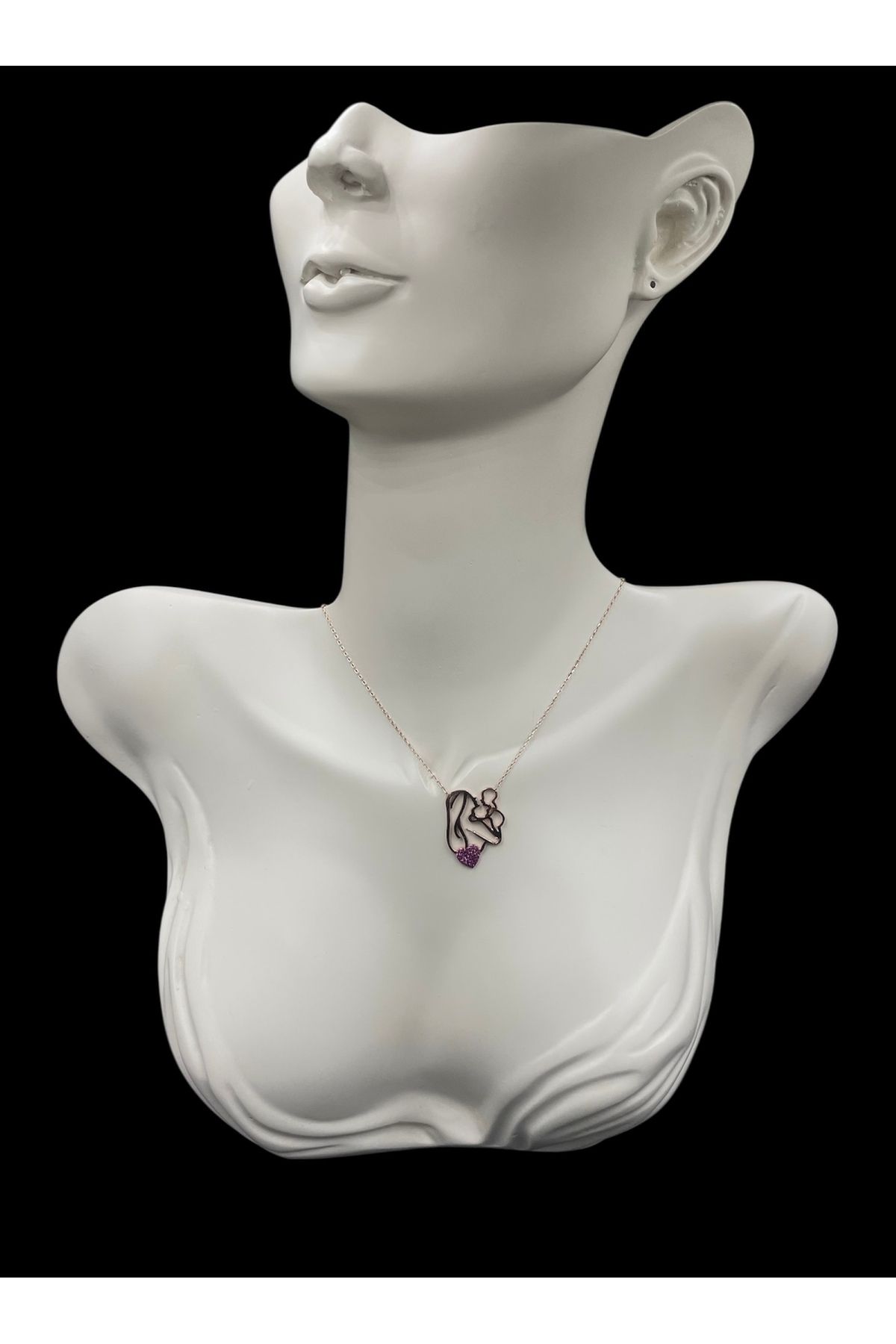 nefjewelrydesign 925 Ayar Gümüş 44cm Kalpli Taş Detaylı Anne Bebek Kolye