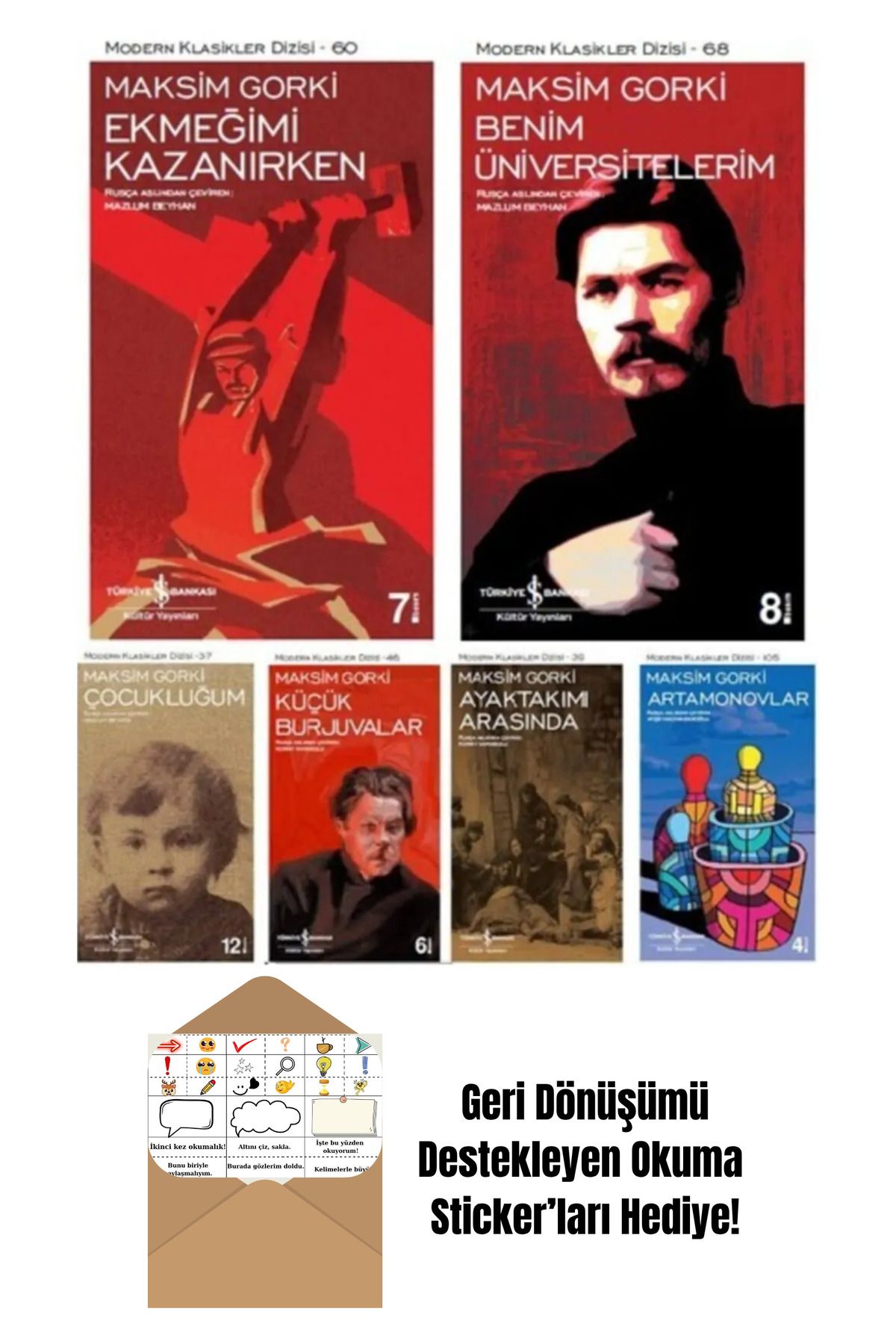 TÜRKİYE İŞ BANKASI KÜLTÜR YAYINLARI Maksim Gorki 6 Kitap Set + Okuma Sticker'ları