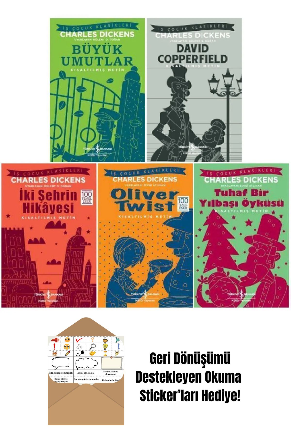 TÜRKİYE İŞ BANKASI KÜLTÜR YAYINLARI Charles Dickens 5 Kitap Çocuk Klasikleri Seti + Okuma Sticker'ları