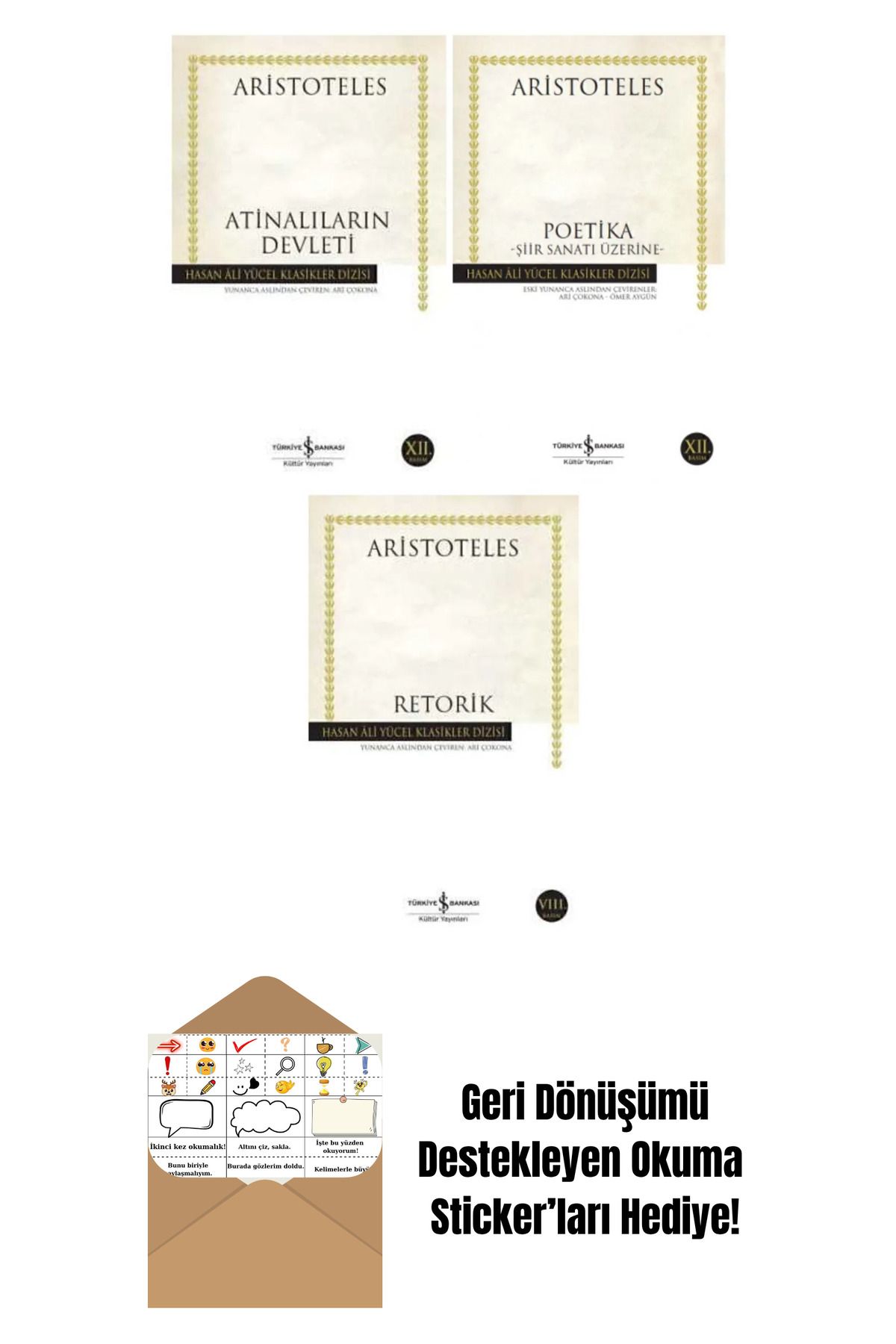 TÜRKİYE İŞ BANKASI KÜLTÜR YAYINLARI Aristoteles 3 Kitap Set + Okuma Sticker'ları