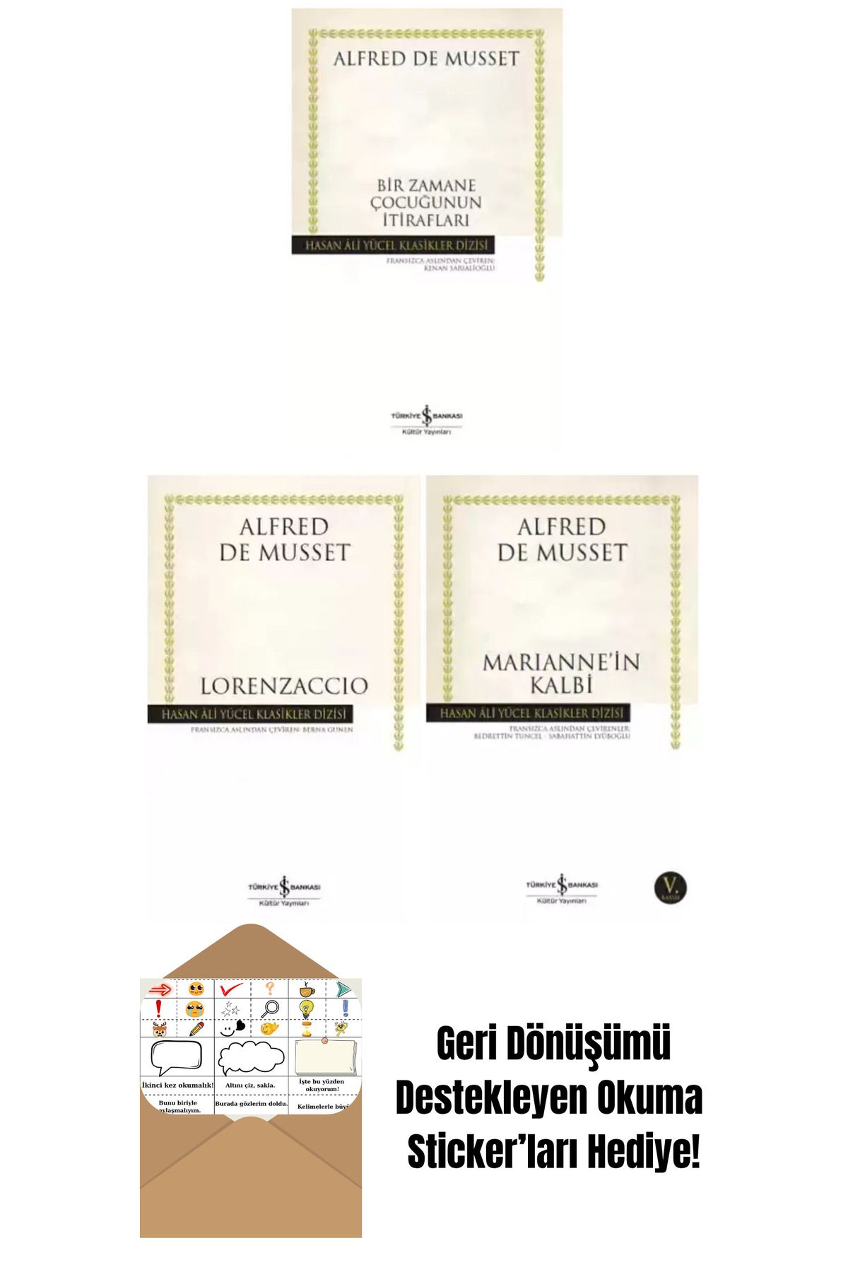 TÜRKİYE İŞ BANKASI KÜLTÜR YAYINLARI Alfred De Musset 3 Kitap Set + Okuma Sticker'ları