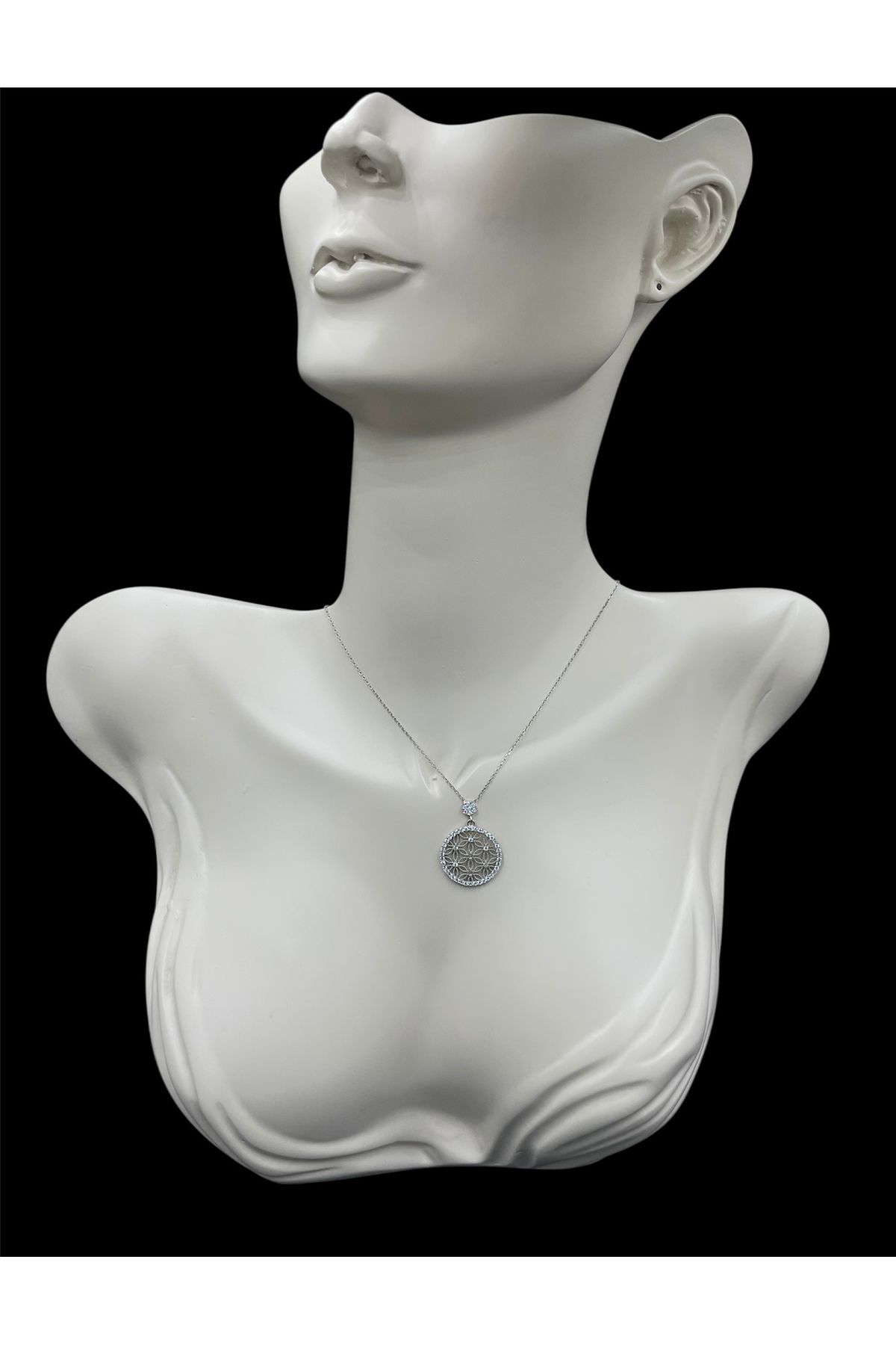 nefjewelrydesign 925 Ayar Gümüş Taş Detaylı 42cm Yaşam Çiçeği Kolye