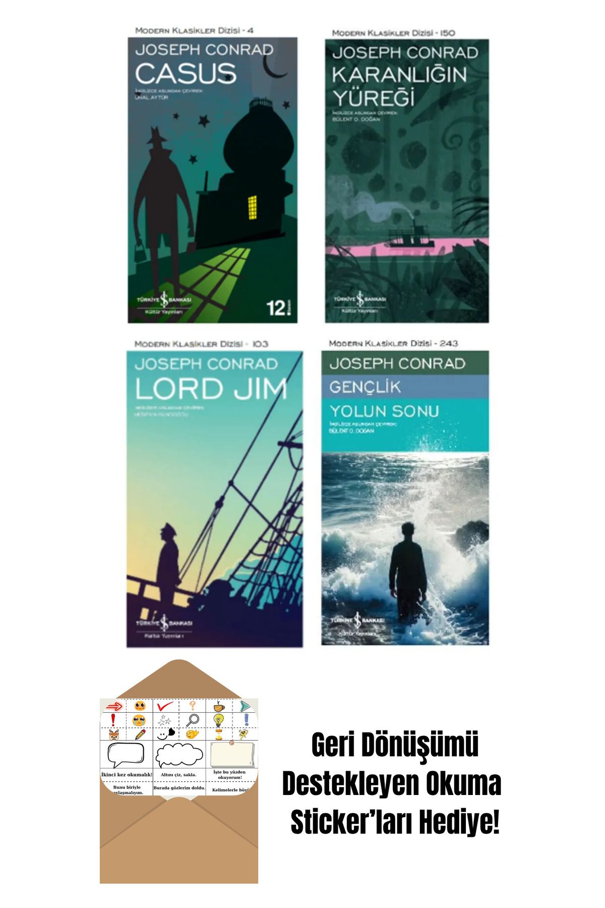 TÜRKİYE İŞ BANKASI KÜLTÜR YAYINLARI Joseph Conrad 4 Kitap Set + Okuma Sticker'ları