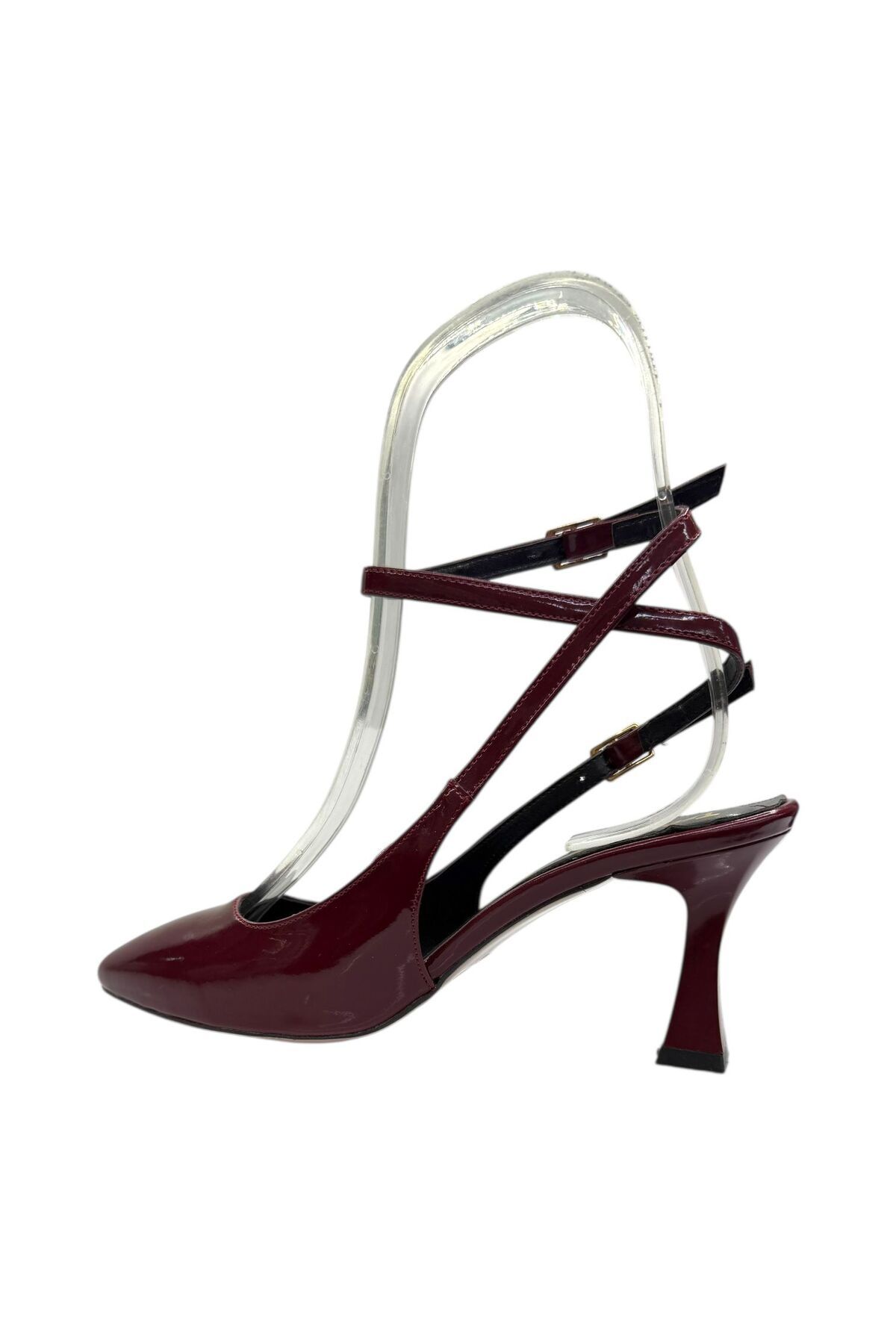 Shoes Parlak Çift Bantlı Topuklu Ayakkabı