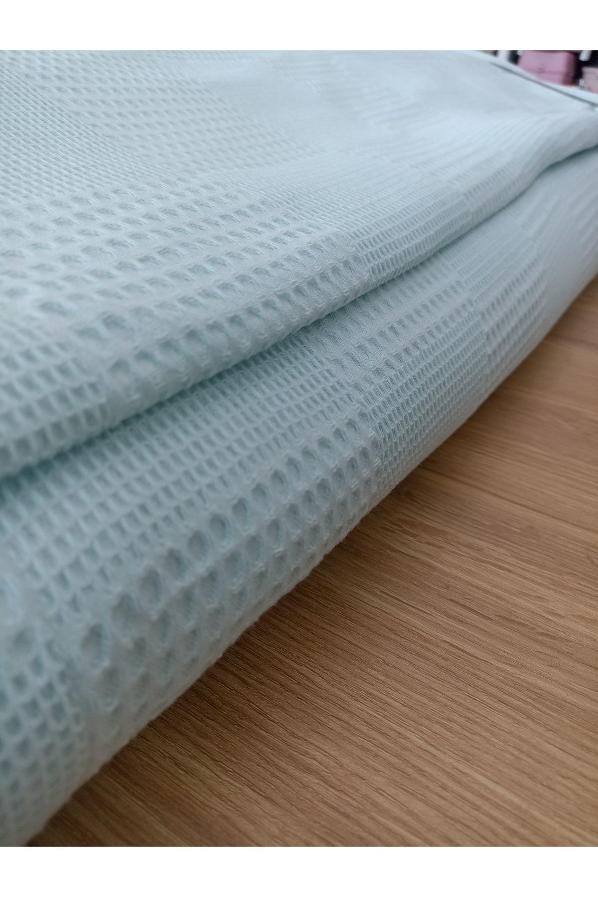 ida design store Bebe Mavisi Renk Kare Waffle Desenli Pike Kumaşı 100x240