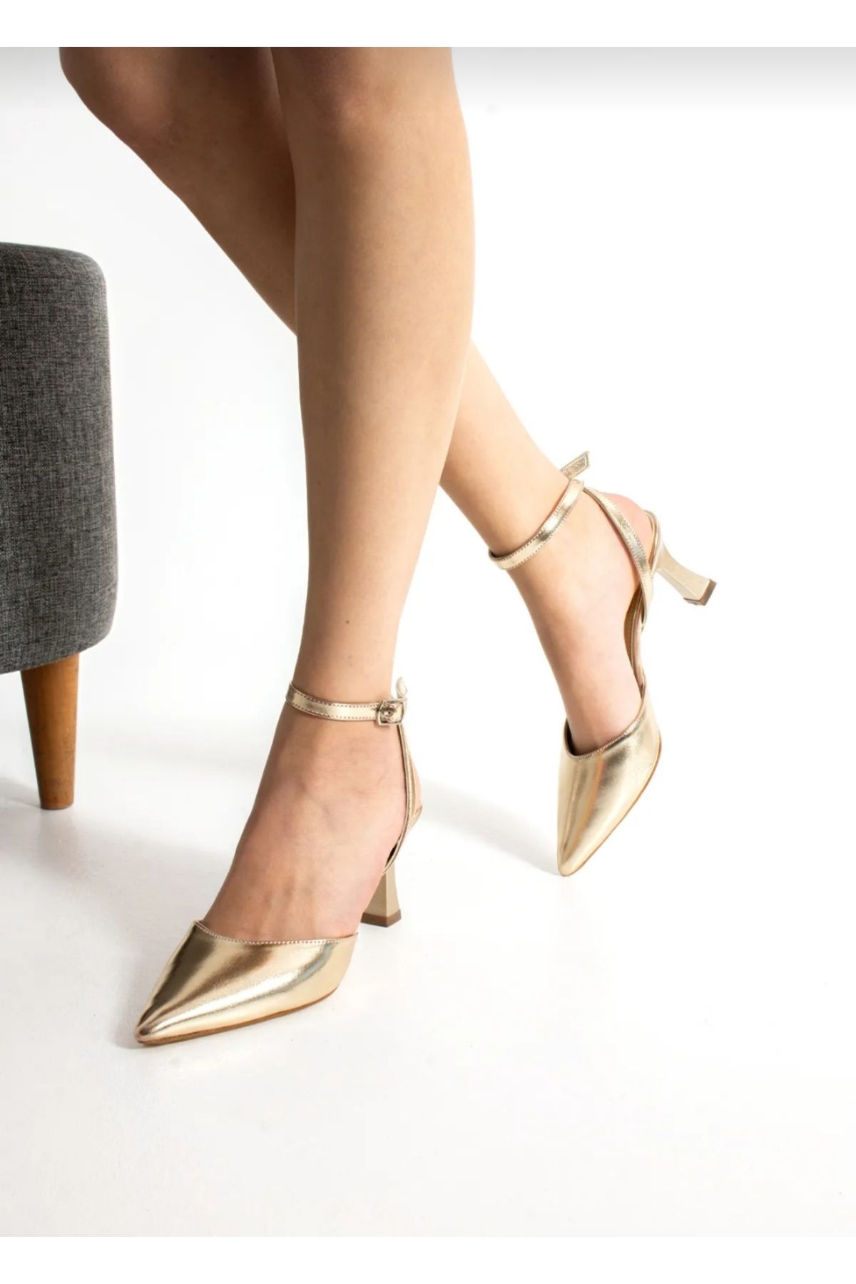 Lİmar Shoes Gold kadın stiletto ayakkabı sivri burun,bağcıklı topuklu ayakkabı
