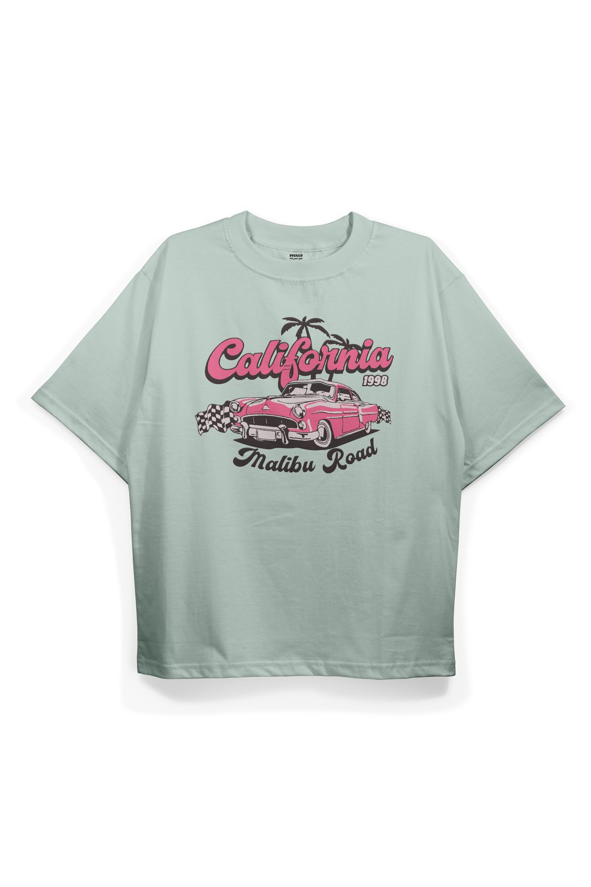 Pinned Unisex California Baskılı Beyaz Oversize Tişört | Arka ve Ön Baskılı Pamuk Yazlık Erkek Kadın Tshirt