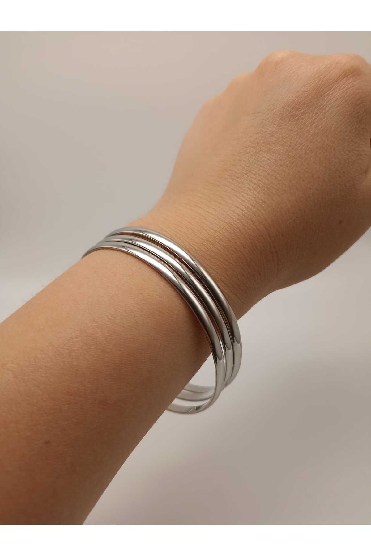 TLSMACCESORIES AJDA ÇELİK BİLEZİK SILVER 65mm. 3LÜ