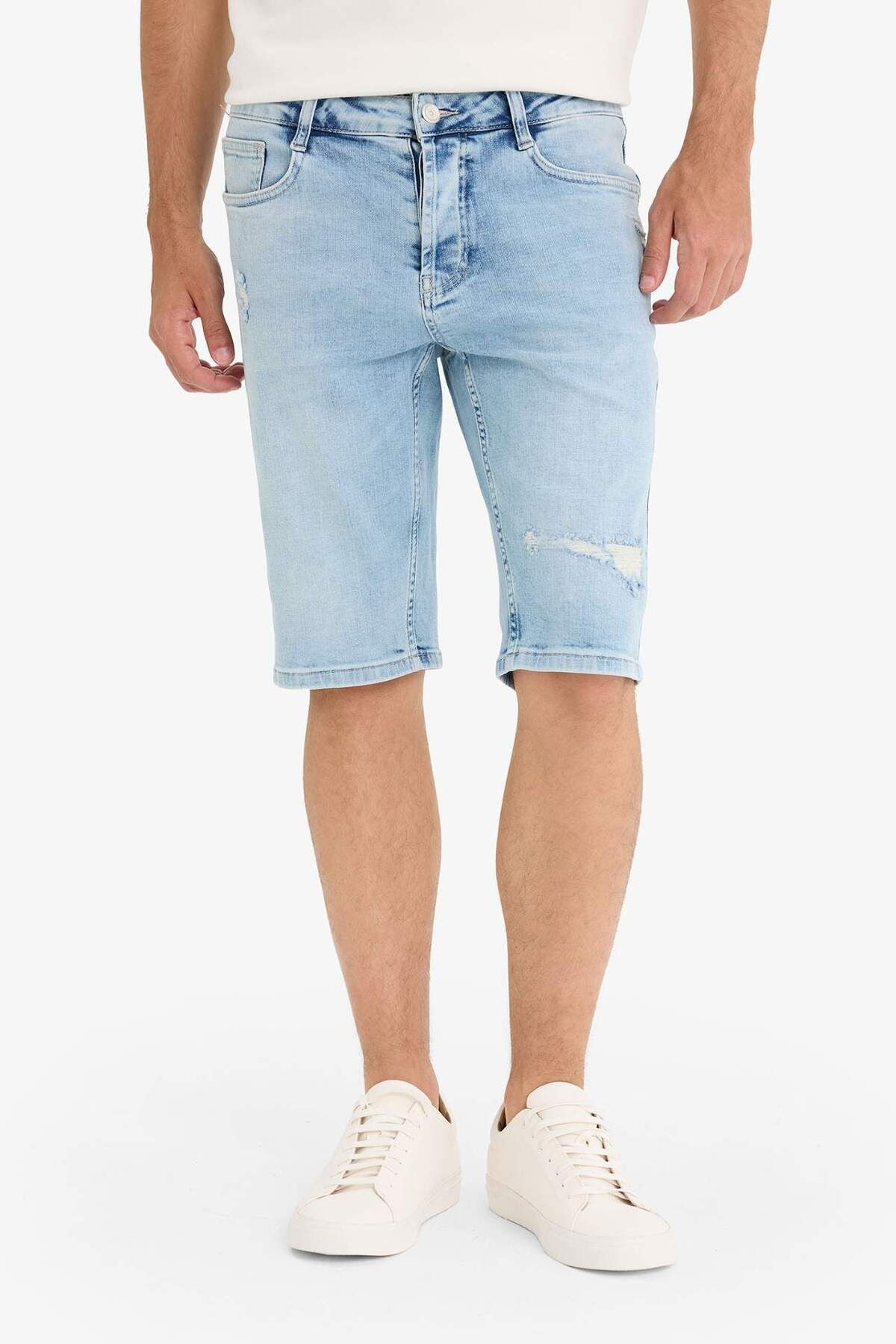 DeFacto Slim Fit Dar Kesim Jean Bermuda Şort F4685AX25SM