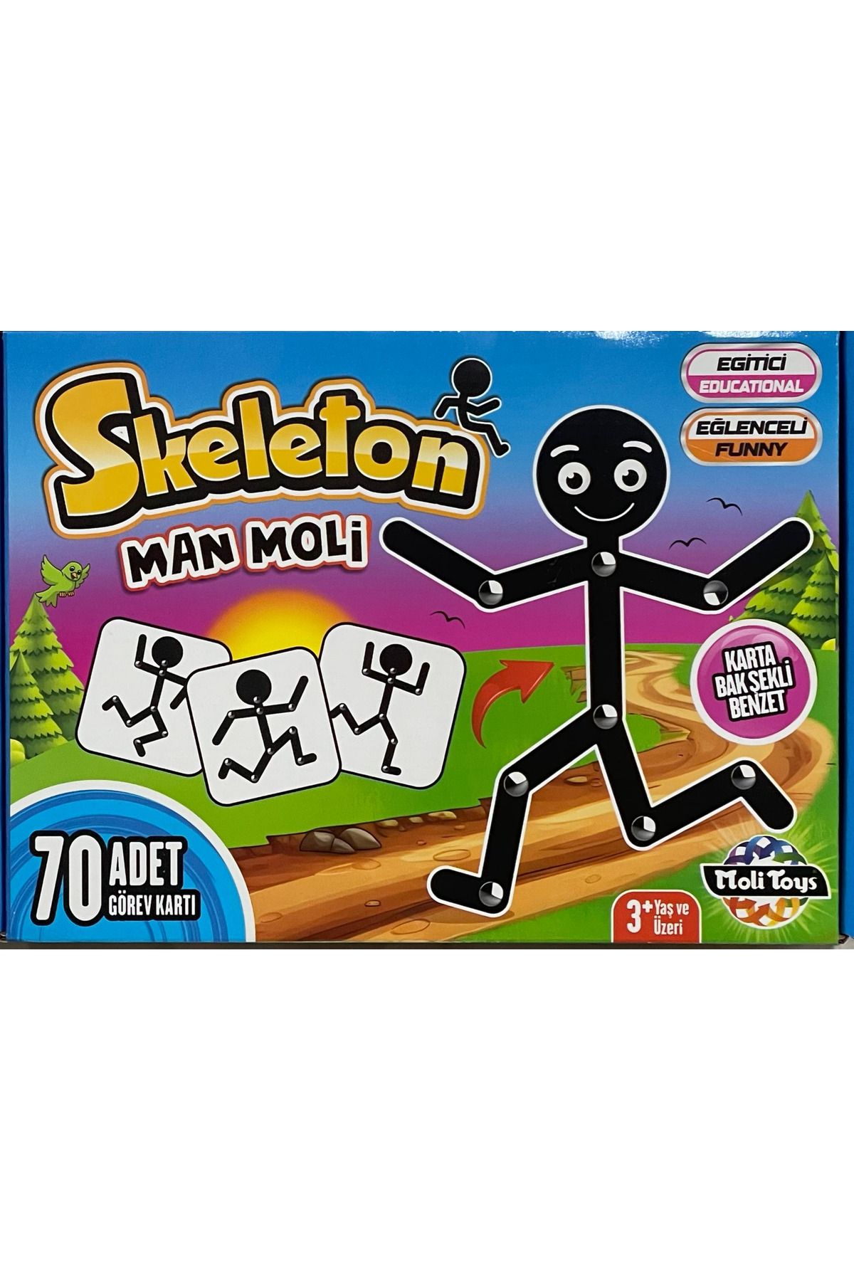 BİR DOKUN BİN ÖĞREN Çöp Adam Skeleton Man Moli Kutu Oyunu Hafıza Dikkat Ve Beceri Oyunu - 70 Adet Görev Kartı