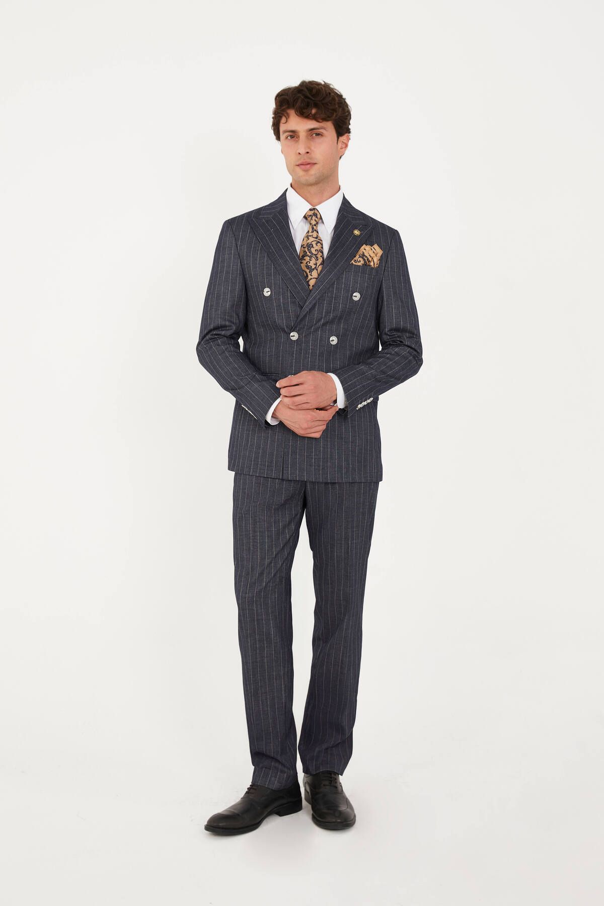 The Tailor Classics Çizgili Kruvaze Çift Yırtmaçlı Takım Elbise