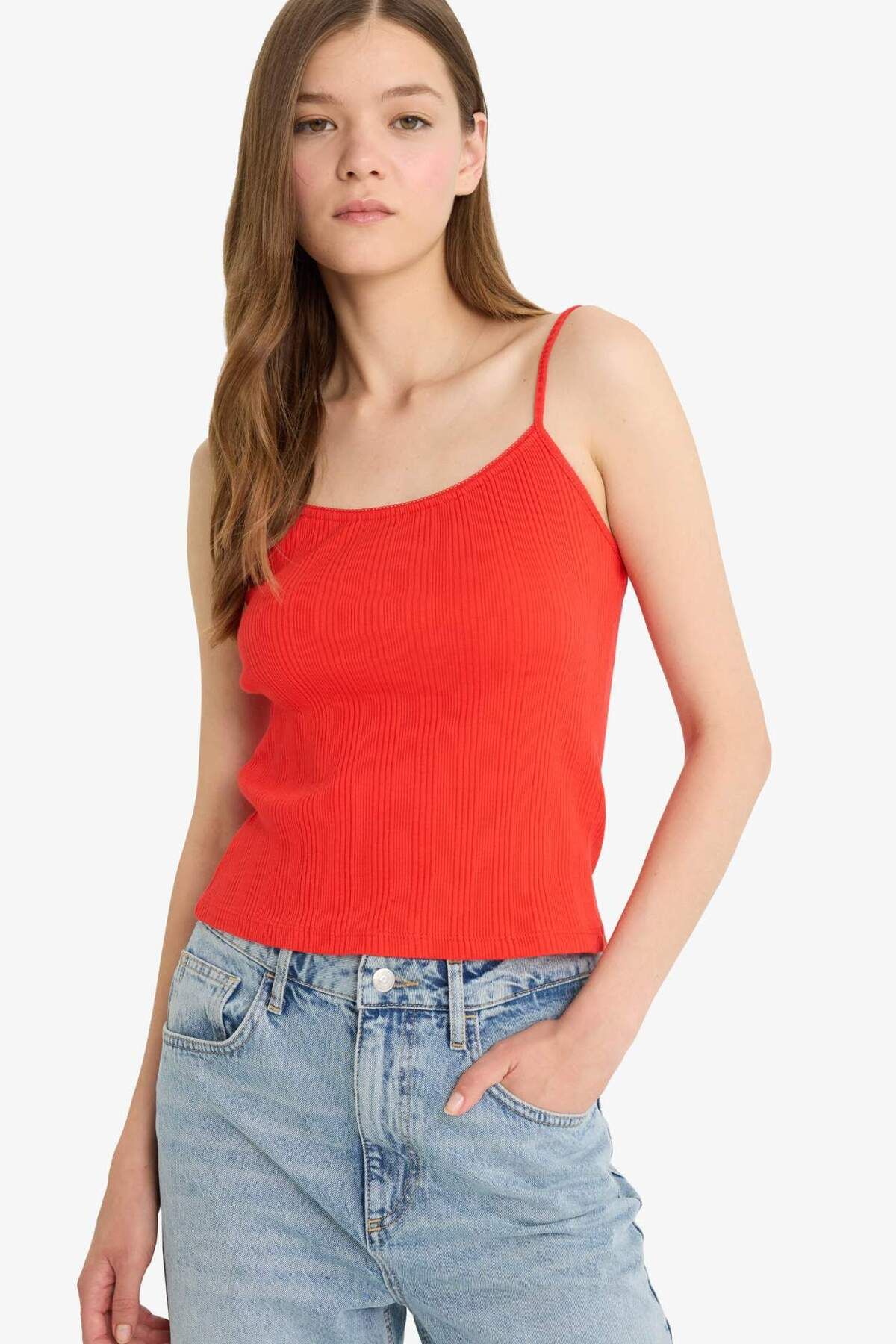 DeFacto Coool Fitted U Yaka Fitilli Kaşkorse Askılı Kırmızı Atlet F7916AX25HS