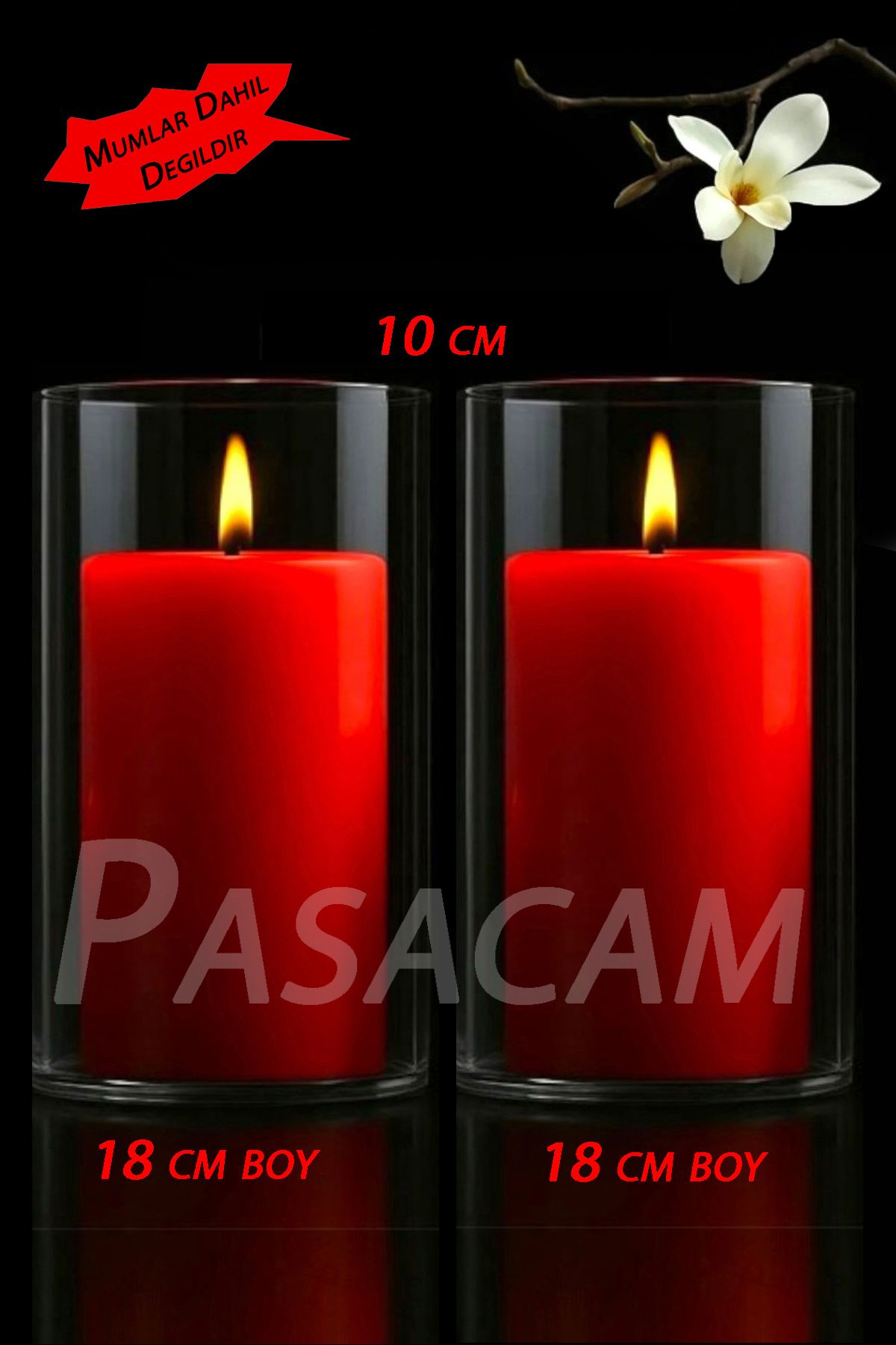 Paşa Cam Cam Vazo Silindir Mumluk Silindir Set 2 Li Set 10 Cm Çap 18 cm Yükseklik