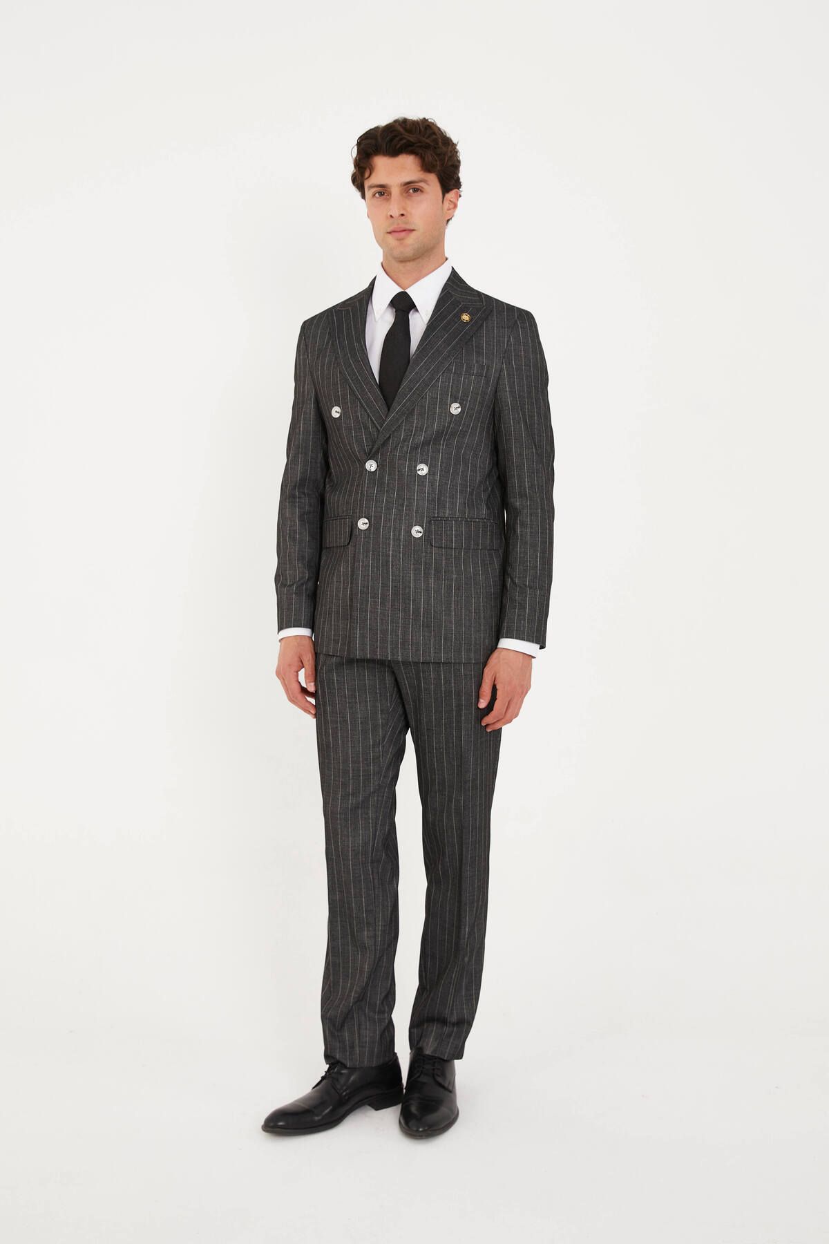 The Tailor Classics Çizgili Kruvaze Çift Yırtmaçlı Takım Elbise