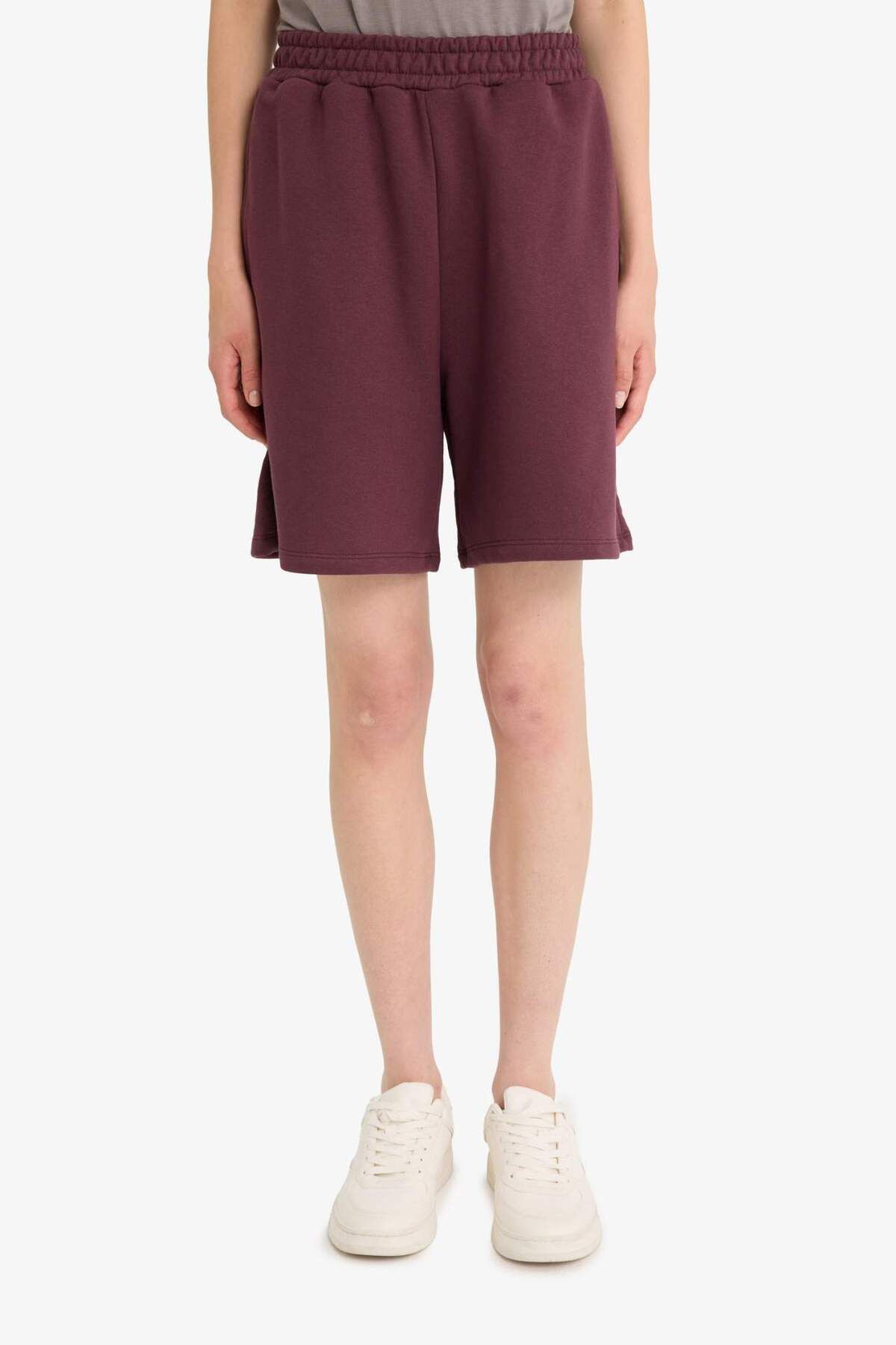 DeFacto Coool Esnek Belli Cepli Bordo Bermuda Şort F5188AX25SM