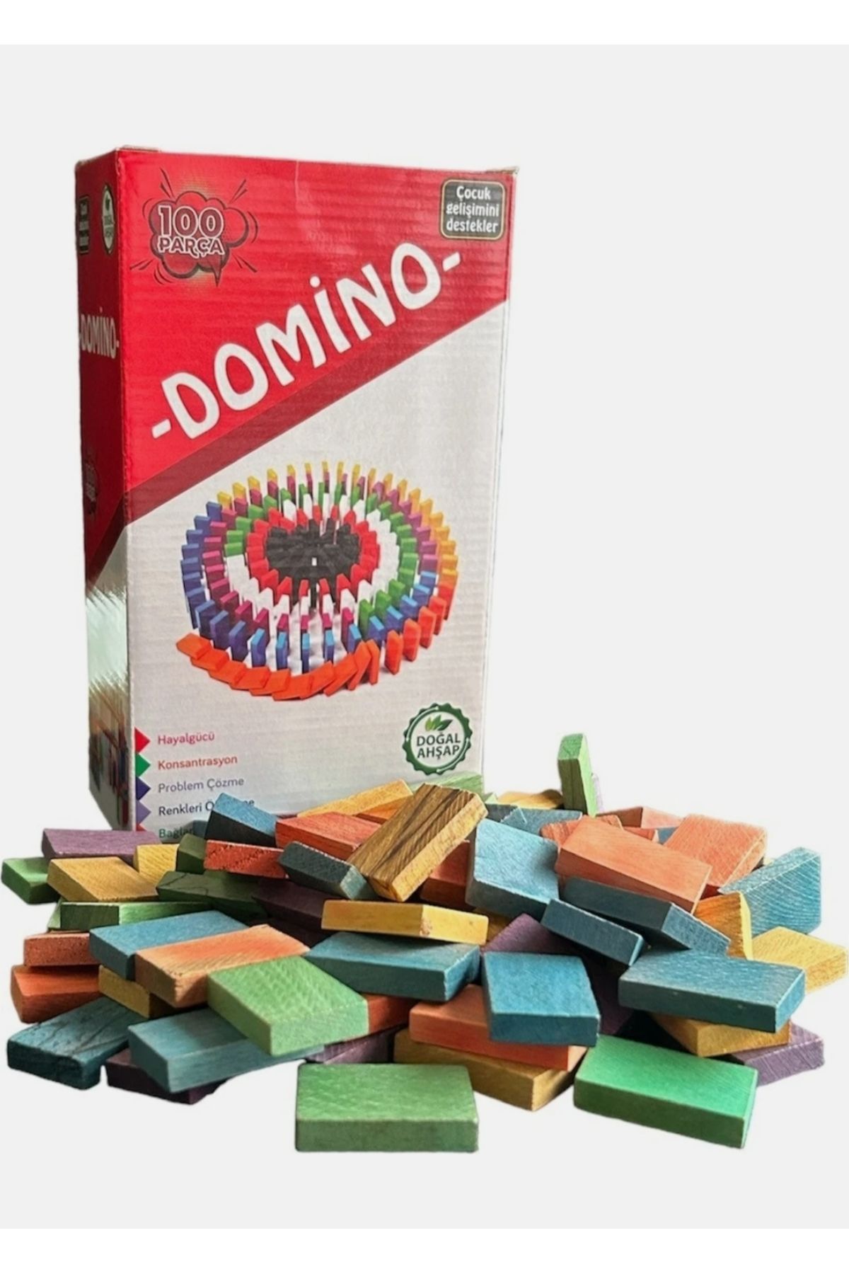 BİR DOKUN BİN ÖĞREN Domino 100 Parça-Doğal Ahşap
