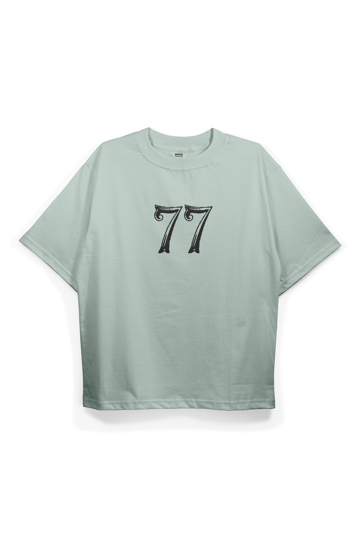 Pinned Unisex 77 Baskılı Beyaz Oversize Tişört | Arka ve Ön Baskılı Pamuk Yazlık Erkek Kadın Tshirt