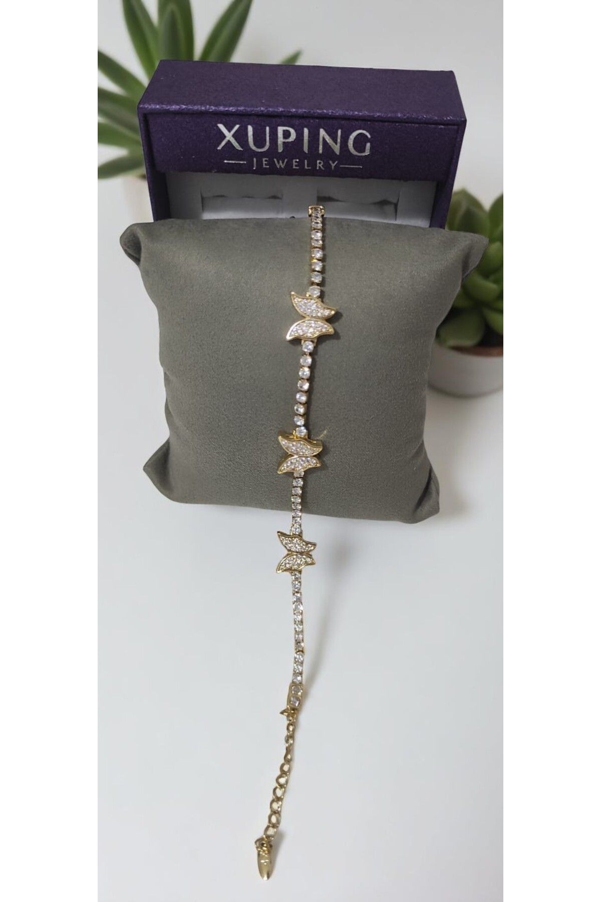 XUPING JEWELRY Zirkon 14 Ayar 3 lü Kelebek Bileklik