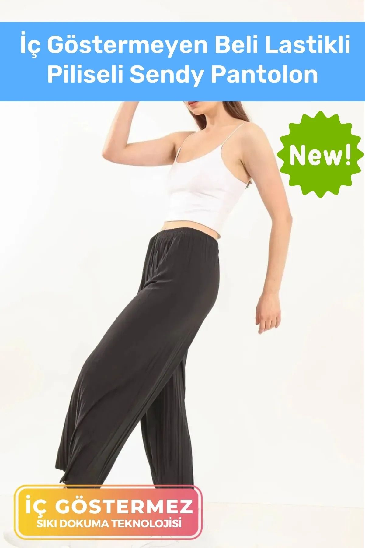 Por Favor Yeni Sezon Bol Paça Rahat İç Göstermeyen Beli Lastikli Piliseli Sendy Pantolon