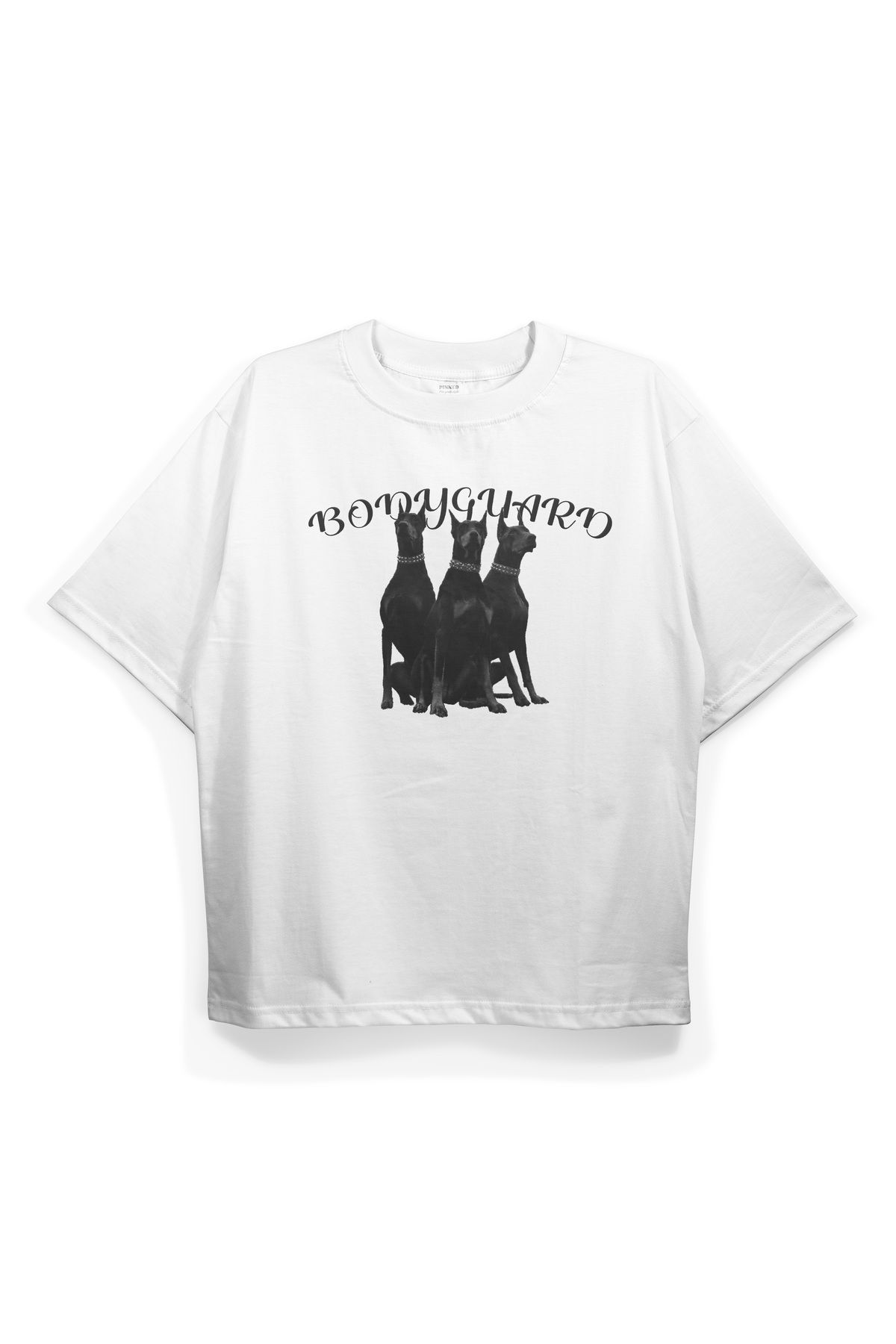 Pinned Unisex Bodyguard Baskılı Beyaz Oversize Tişört | Arka ve Ön Baskılı Pamuk Yazlık Erkek Kadın Tshirt