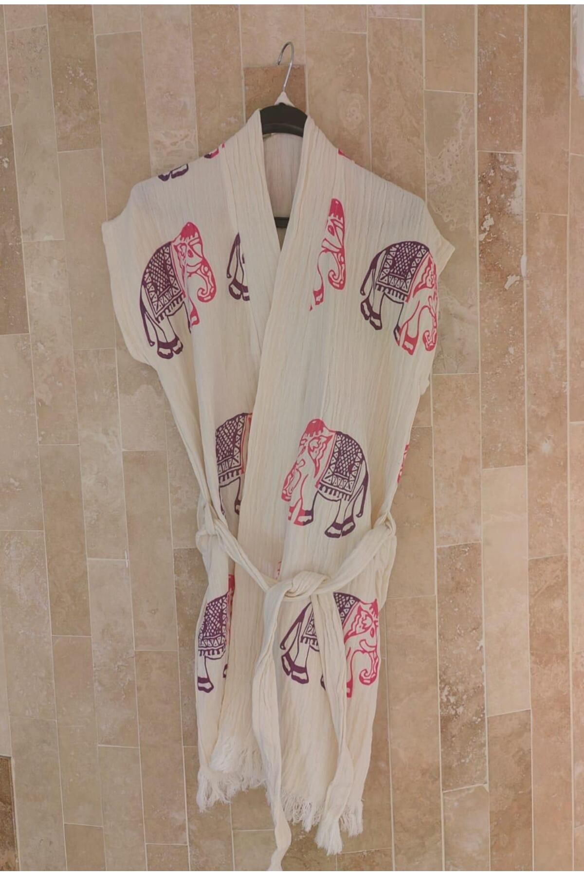 TekStilize Müslin Fil Desenli Kimono