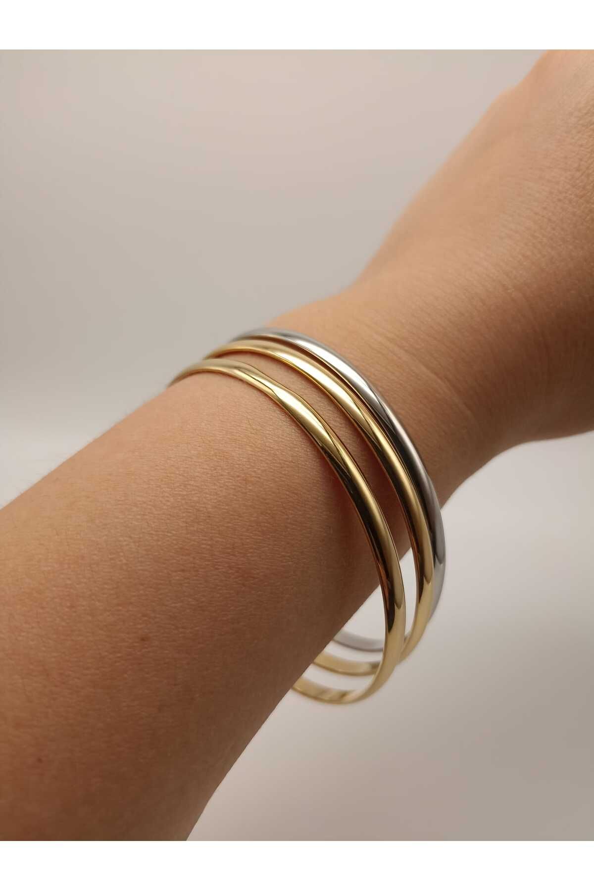TLSMACCESORIES AJDA ÇELİK BİLEZİK SILVER-GOLD 65mm.3LÜ