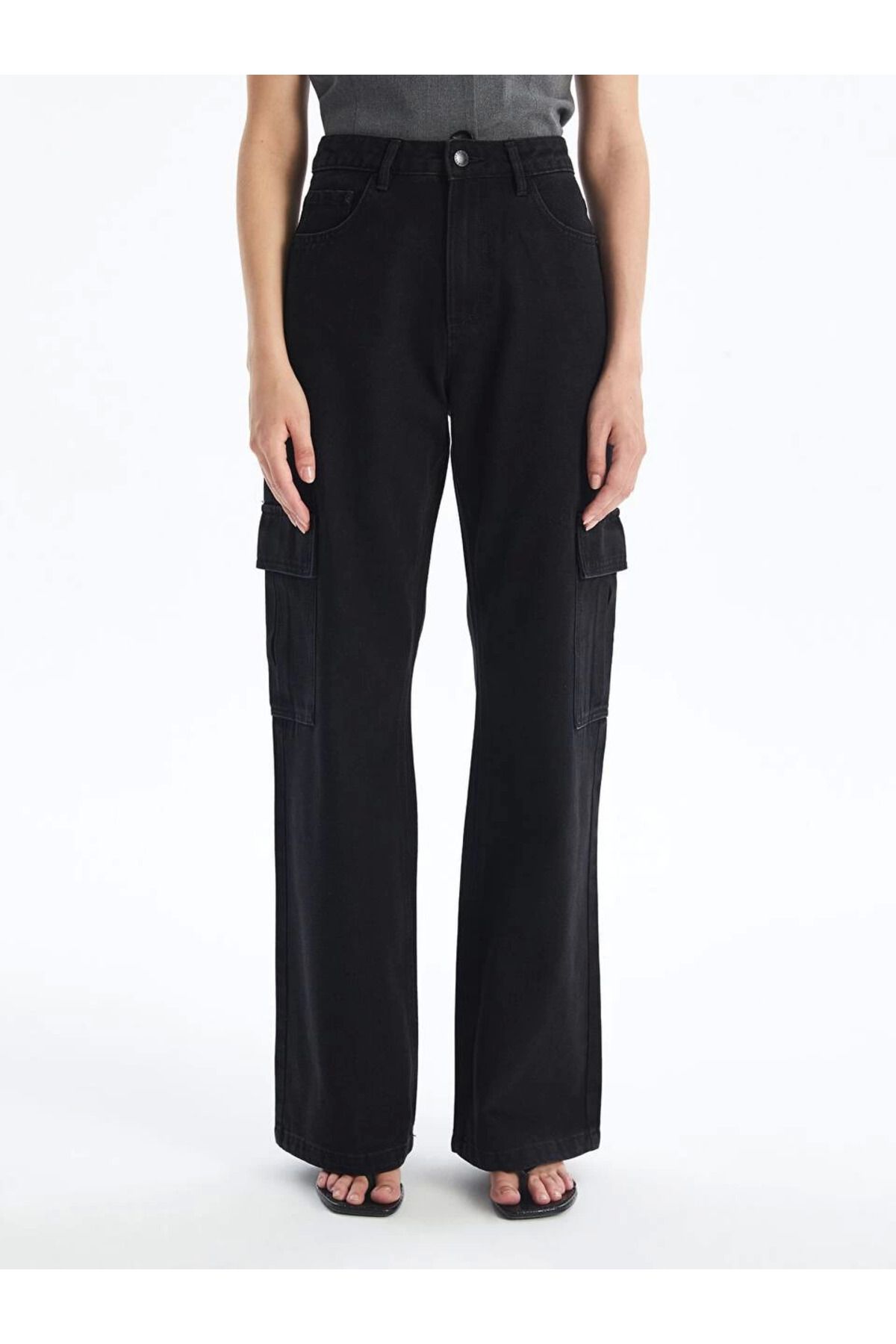 LORCE Kargo cep jeans pantolon siyah