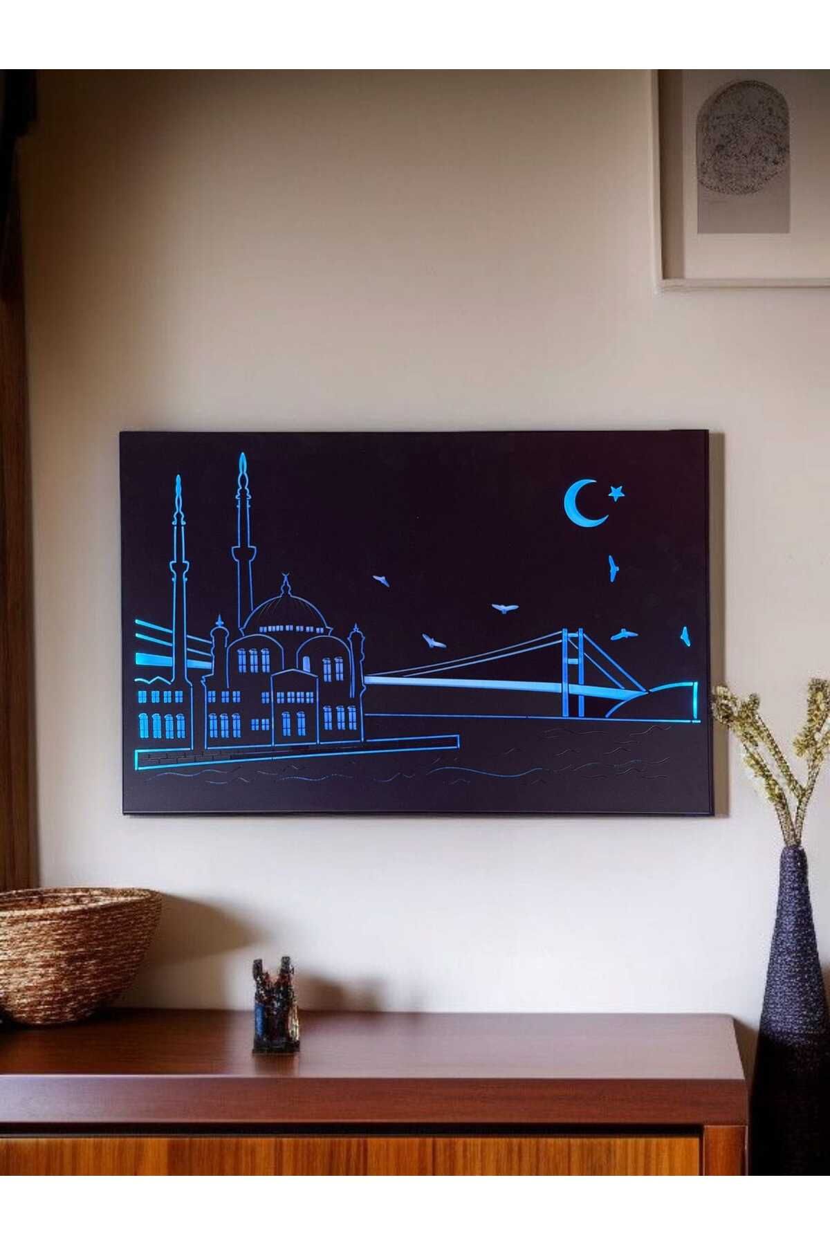 shop Ortaköy Desen Metal Duvar Tablo Led'li 1mt Usb Kablo Girişli
