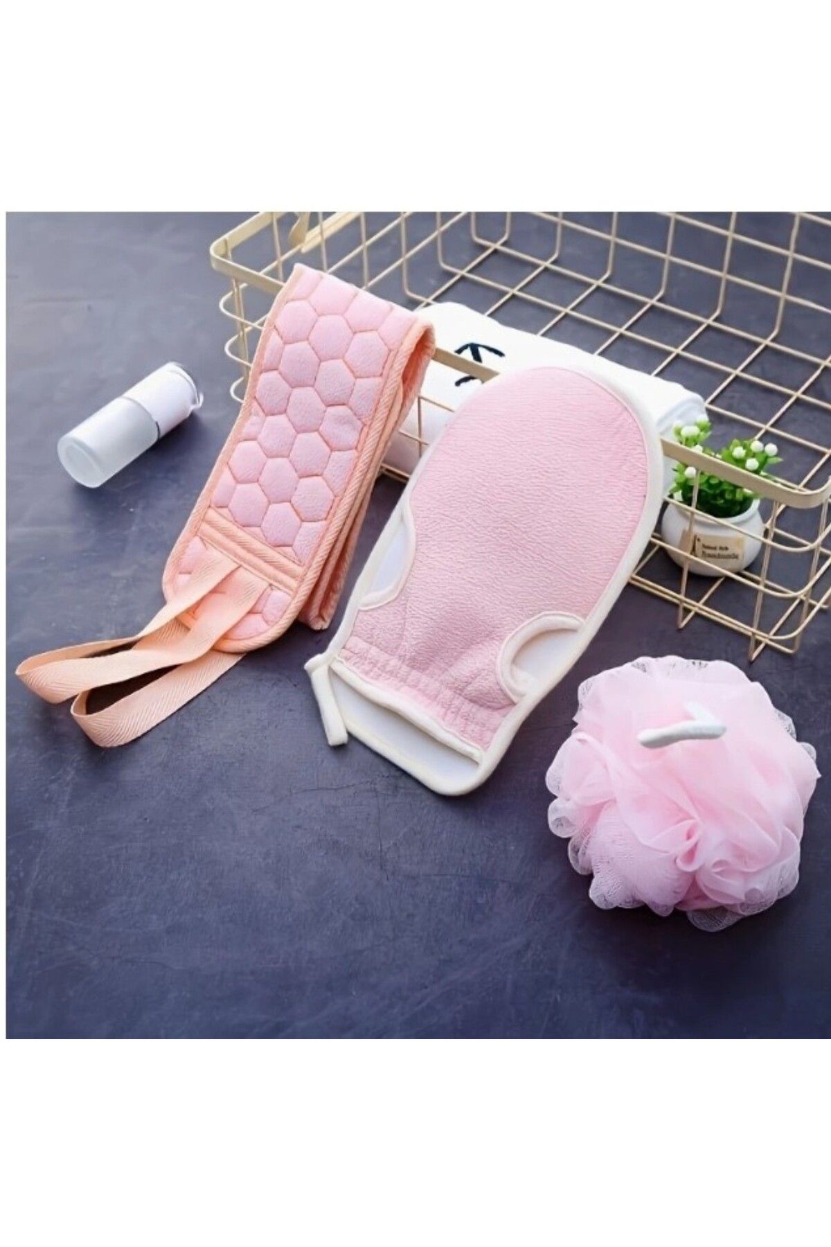 SOSYETEZGAHI 3'lü Peeling Banyo Seti Sırt Fırçası, Duş Eldiveni, Spa Kalitesi Banyo Lifi Erkek Kadın Duş Seti