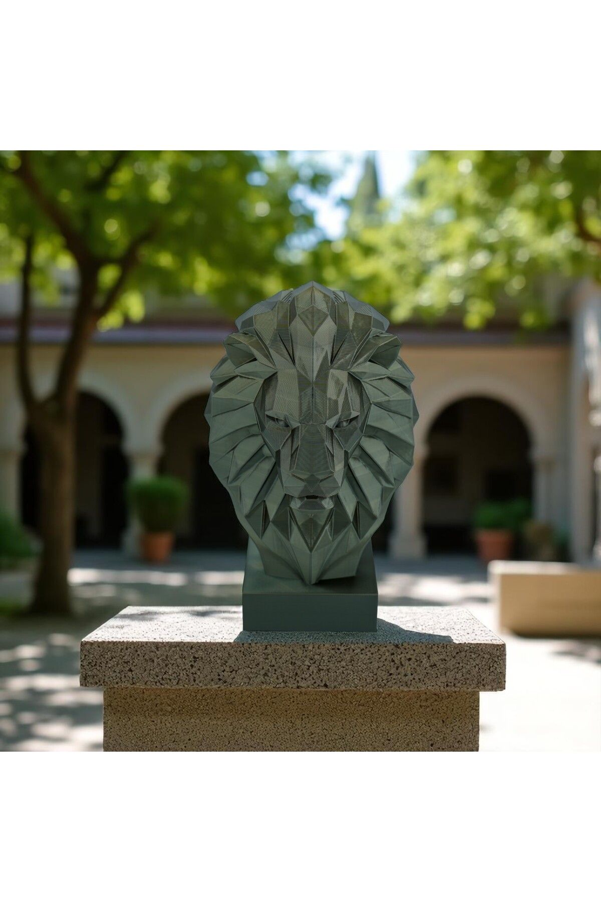 Mat3D Geometrik Aslan Başı Heykel – Modern Biblo Dekoru