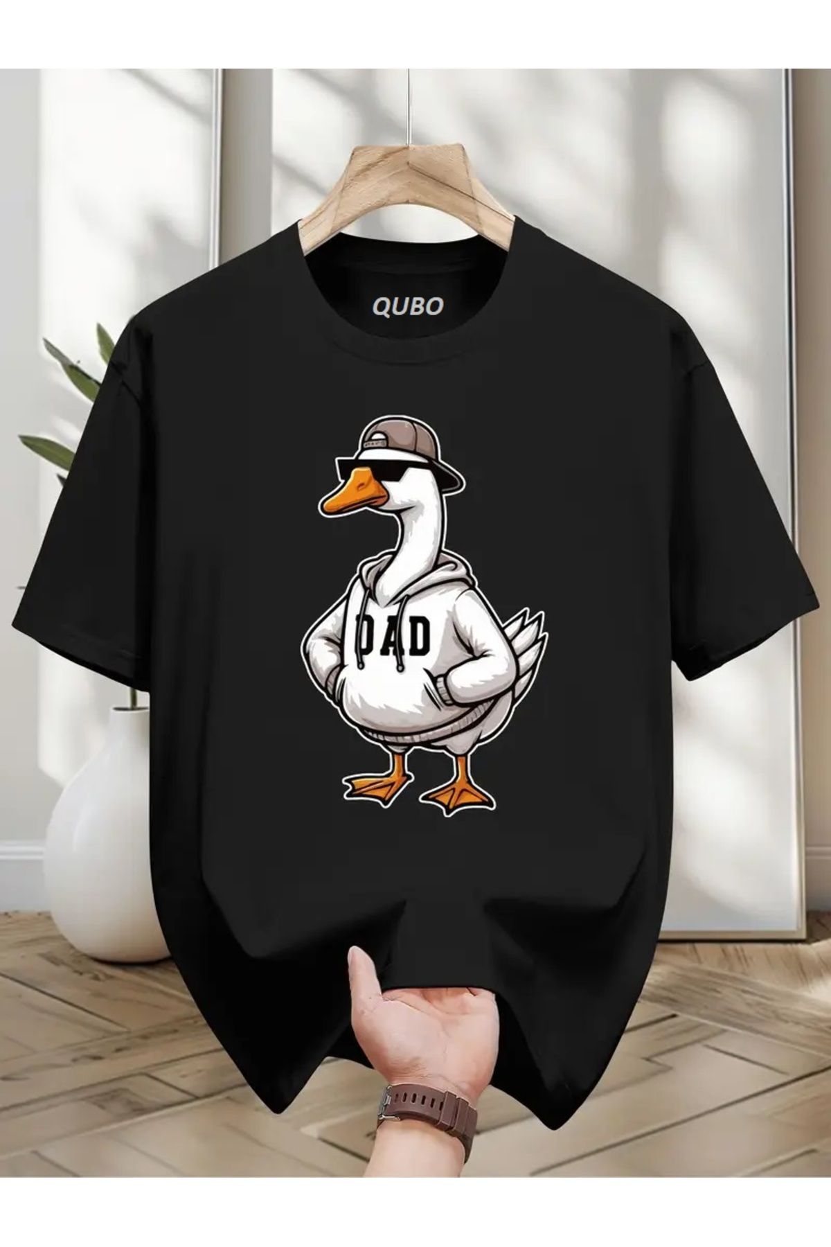 qubo sportswear & company qubo Unisex Oversize Baskılı Pamuklu Bisiklet Yaka Kısa Kollu SİYAH T-shirt