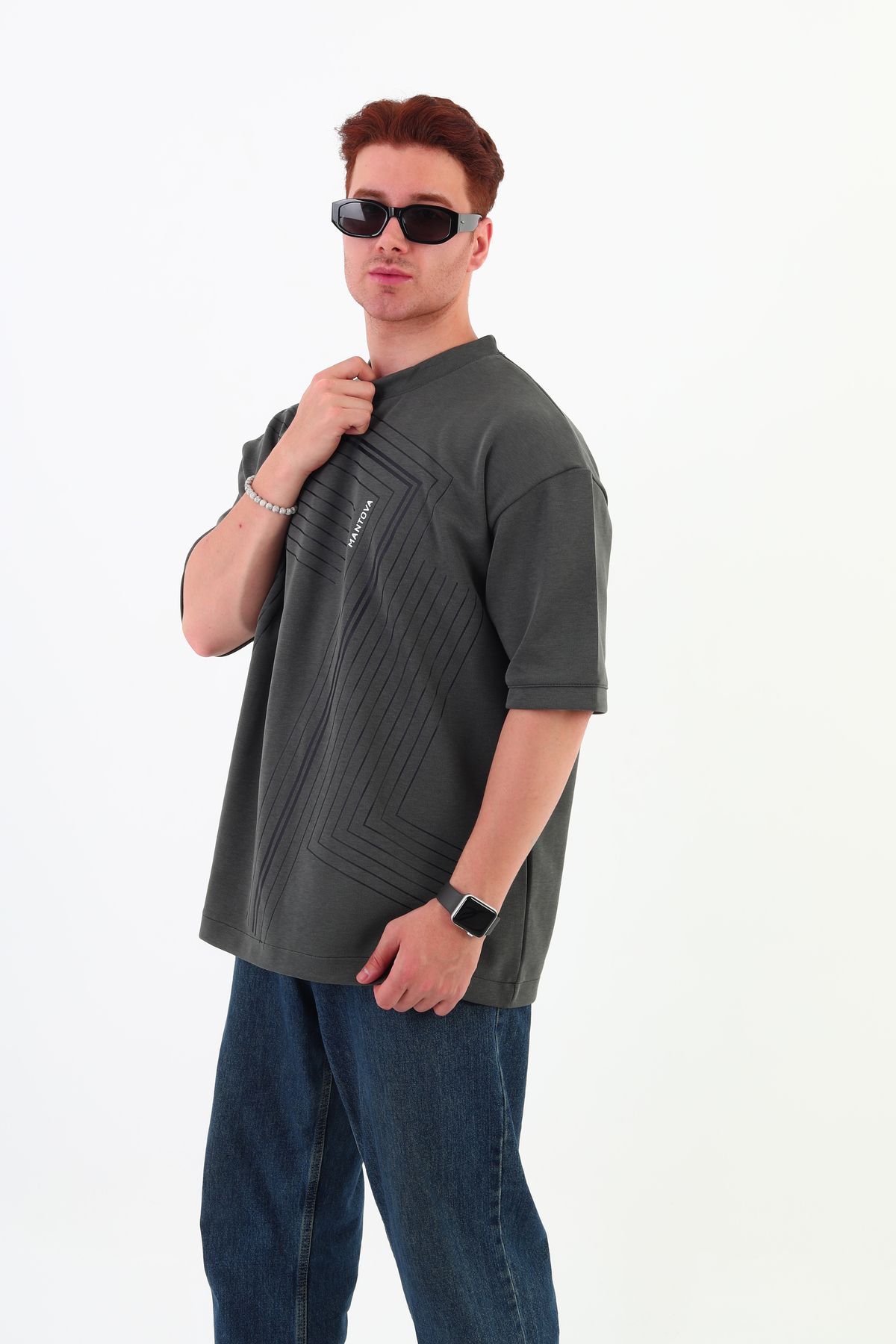 mantova Antrasit Gri Çizgili Mevsimlik Unisex T-shirt
