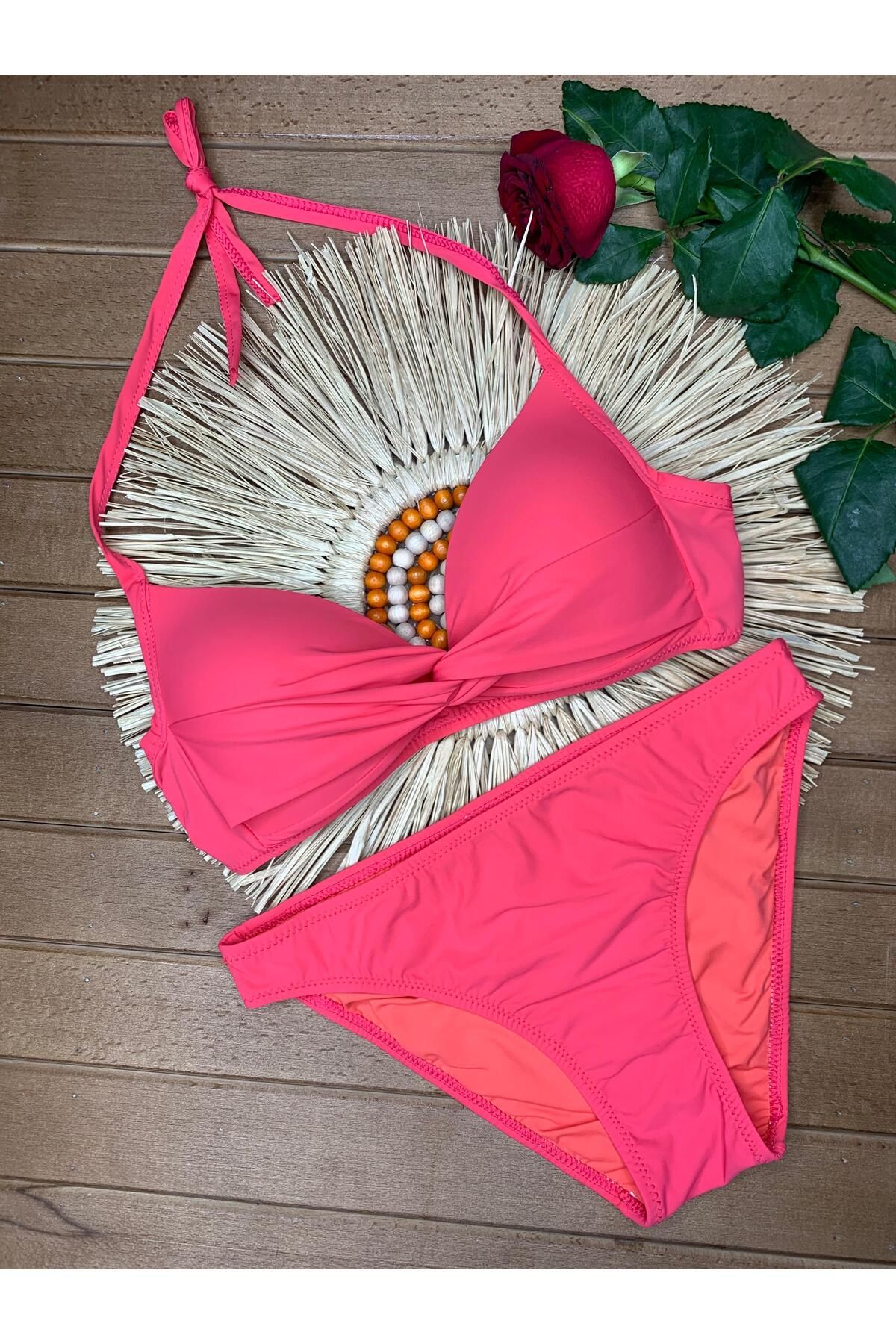 XORVİO Kadın Likralı Esnek Boyundan Bağlamalı İpli Şık Kaliteli Dolgulu Bikini Takım