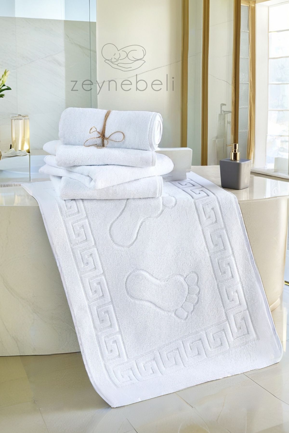 Zeynebeli Otel Ayak Havlusu 1 Adet Beyaz Banyo Paspası