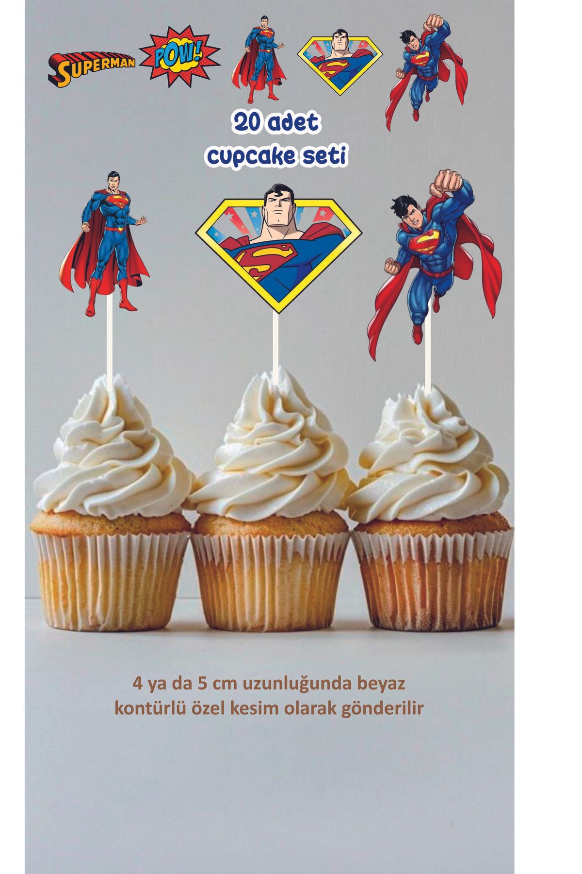 Tasarım Superman Temalı Cupcake Süsü 20'li