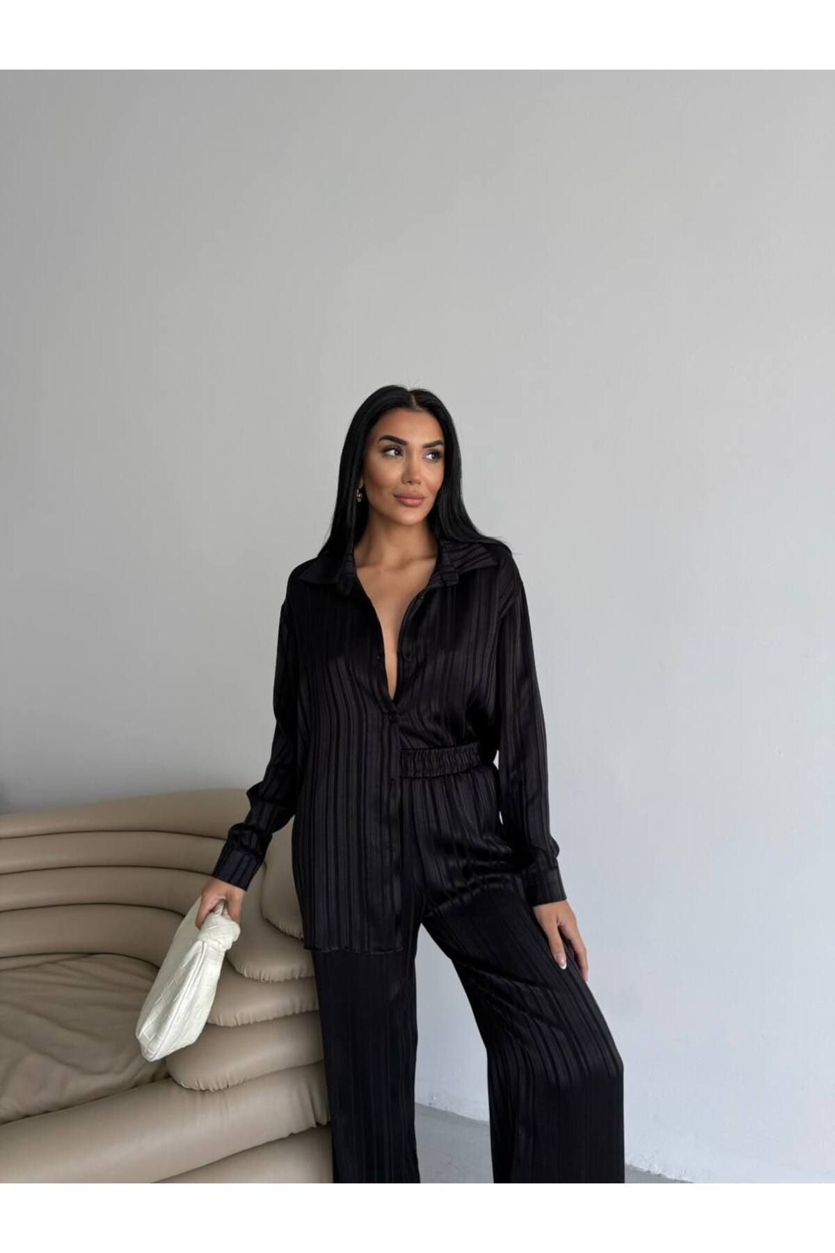 FEHAL GİYİM ATEB KUMAŞ DESENLİ GÖMLEK PANTALON TAKIM