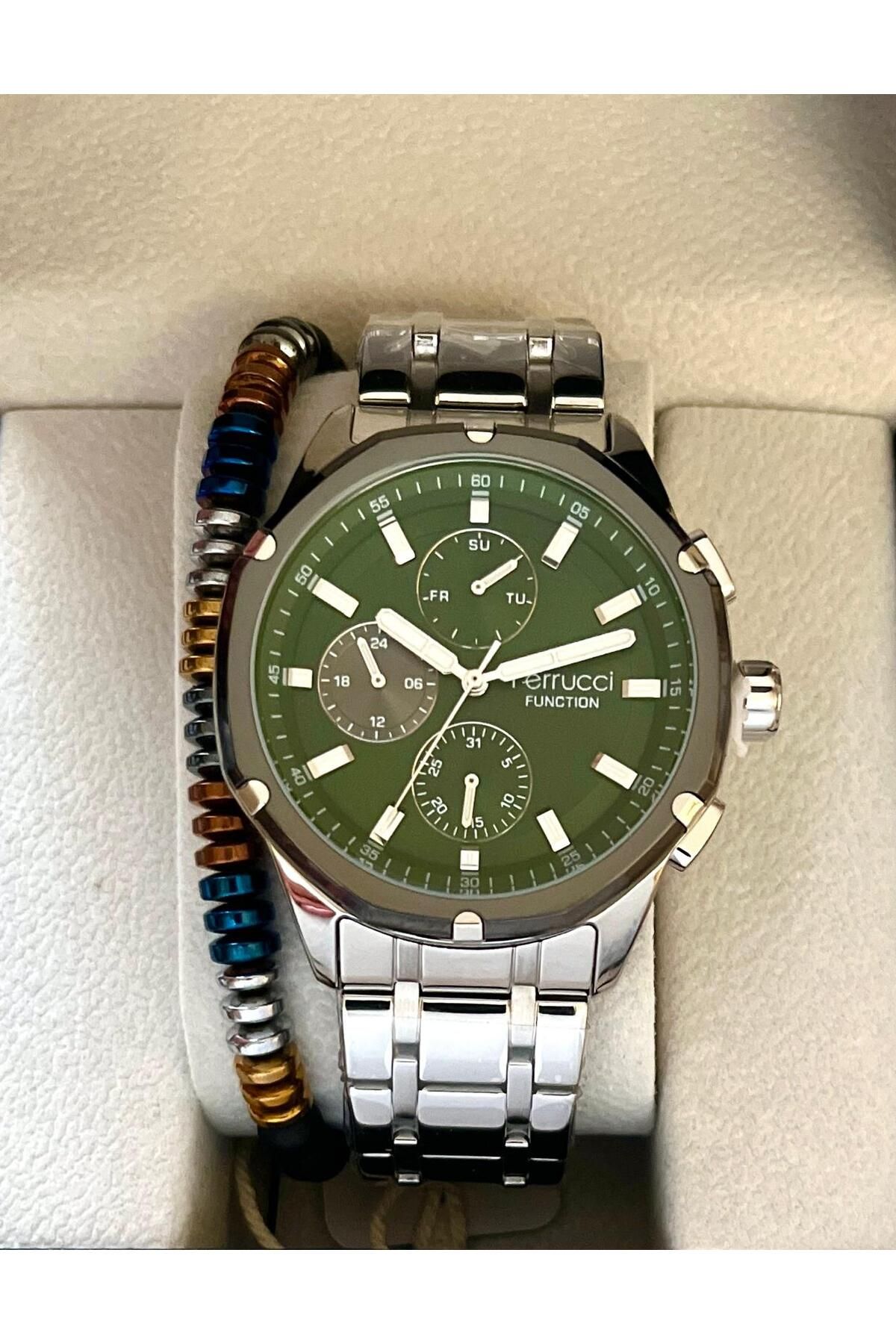 Ferrucci Spor Şık Çelik Fonksiyonlu Erkek Kol Saat+ Bileklik Hediyeli