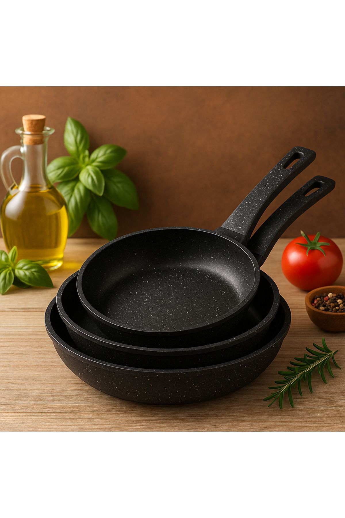 Evim Şahane Granit Döküm 3’lü Tava Seti - Yapışmaz Yüzeyli, , Granit Sağlıklı Pişirme Seti-20-24-28 CM DÖKÜM