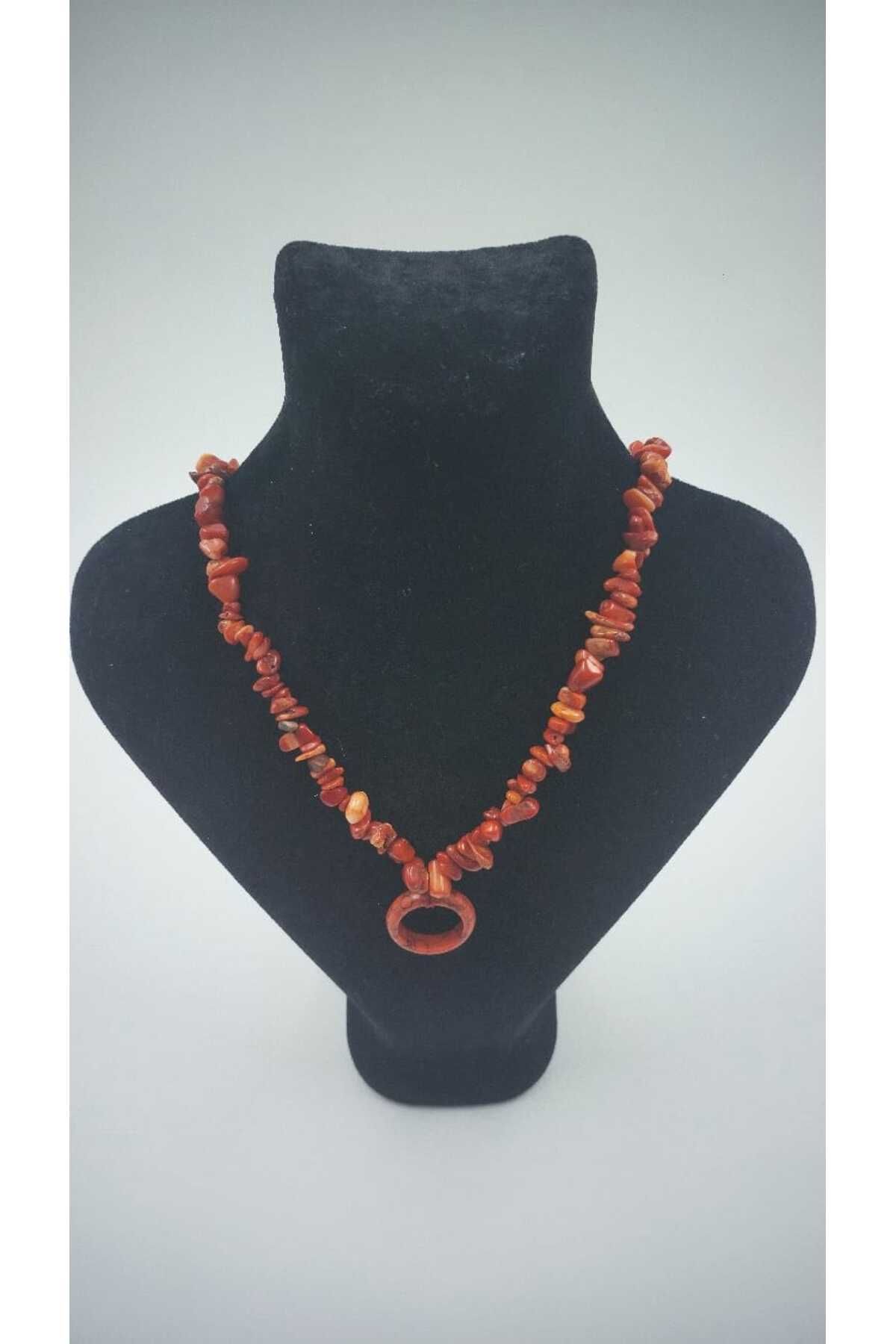 R G Handmade Design “Ateş Halkanı” Mercan Kırık Taş & Yüzük Kolye
