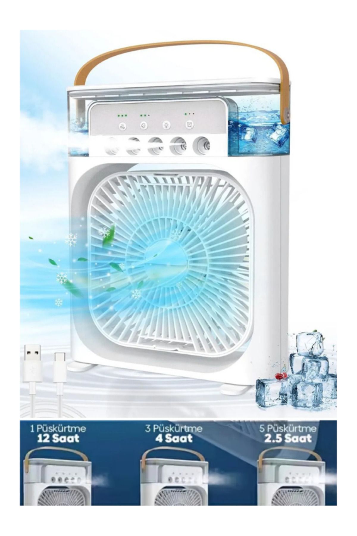 Hietech Ayarlanabilir Kademe ve Dereceli Taşınabilir Ev Ofis 600ML Nemlendiricili Buharlı Fan