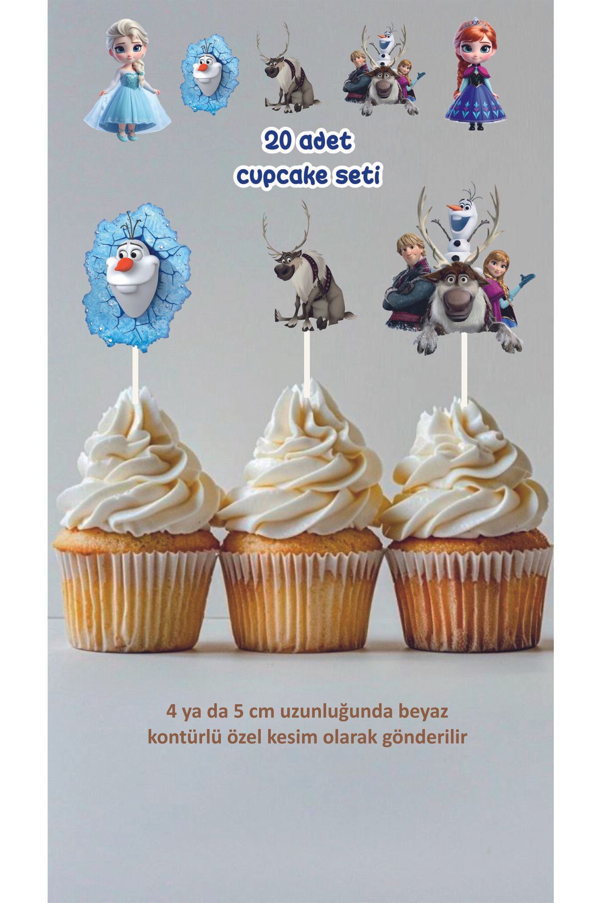 Tasarım Elsa Temalı Cupcake Süsü 20'li