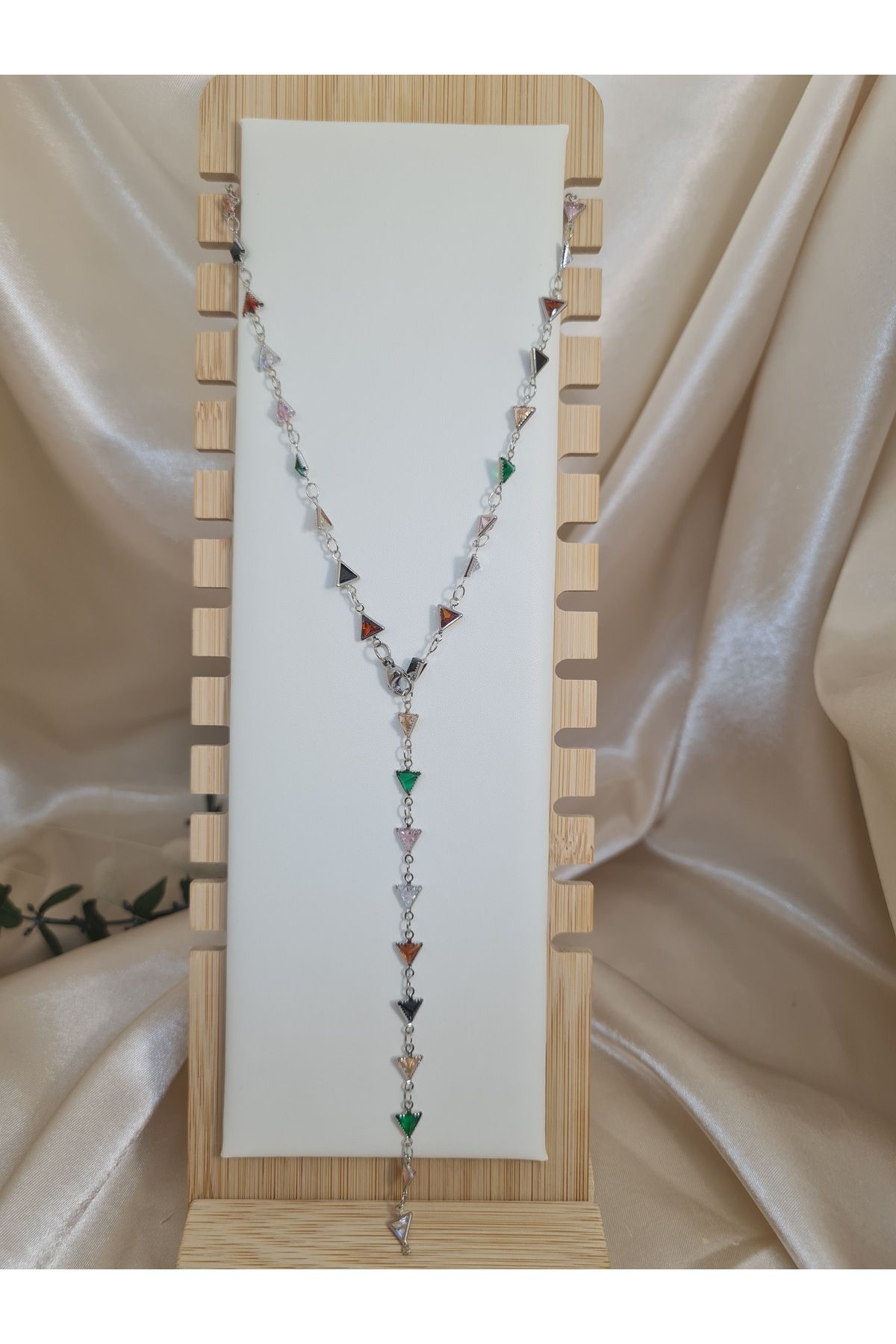 ZEYM Collection Renkli Taşlı Altın Kaplama Y Kolye