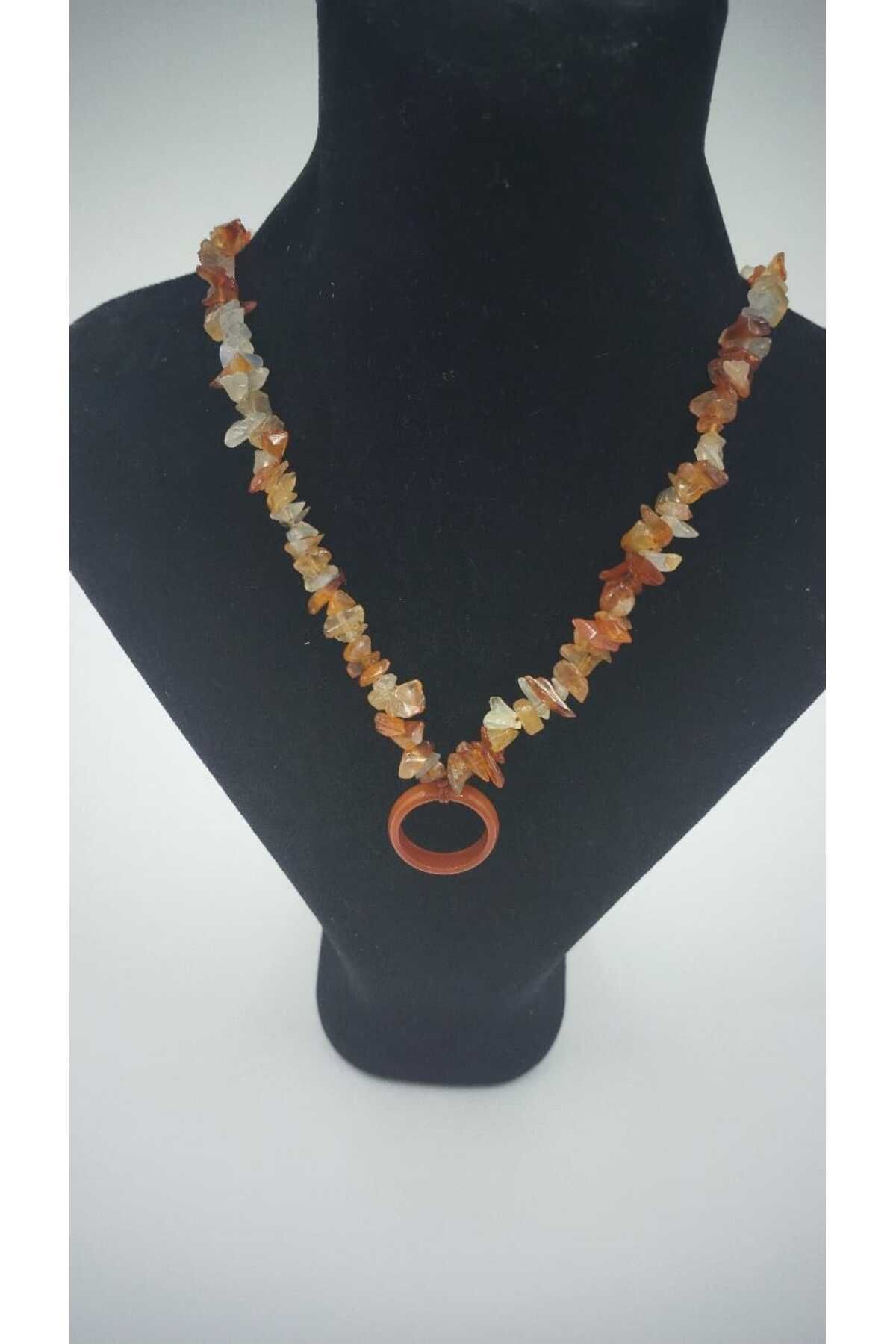 R G Handmade Design “Güneş Halkası” Akik Kırık Taş & Yüzük Aparatlı Kolye
