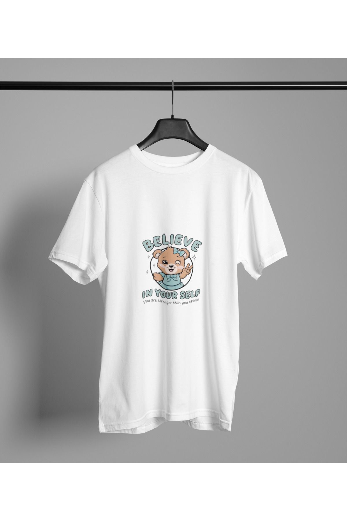 MAGORS BELIEVE BASKILI BİSİKLET YAKA PAMUKLU OVERSIZE KALIP KISA KOLLU KADIN TSHIRT