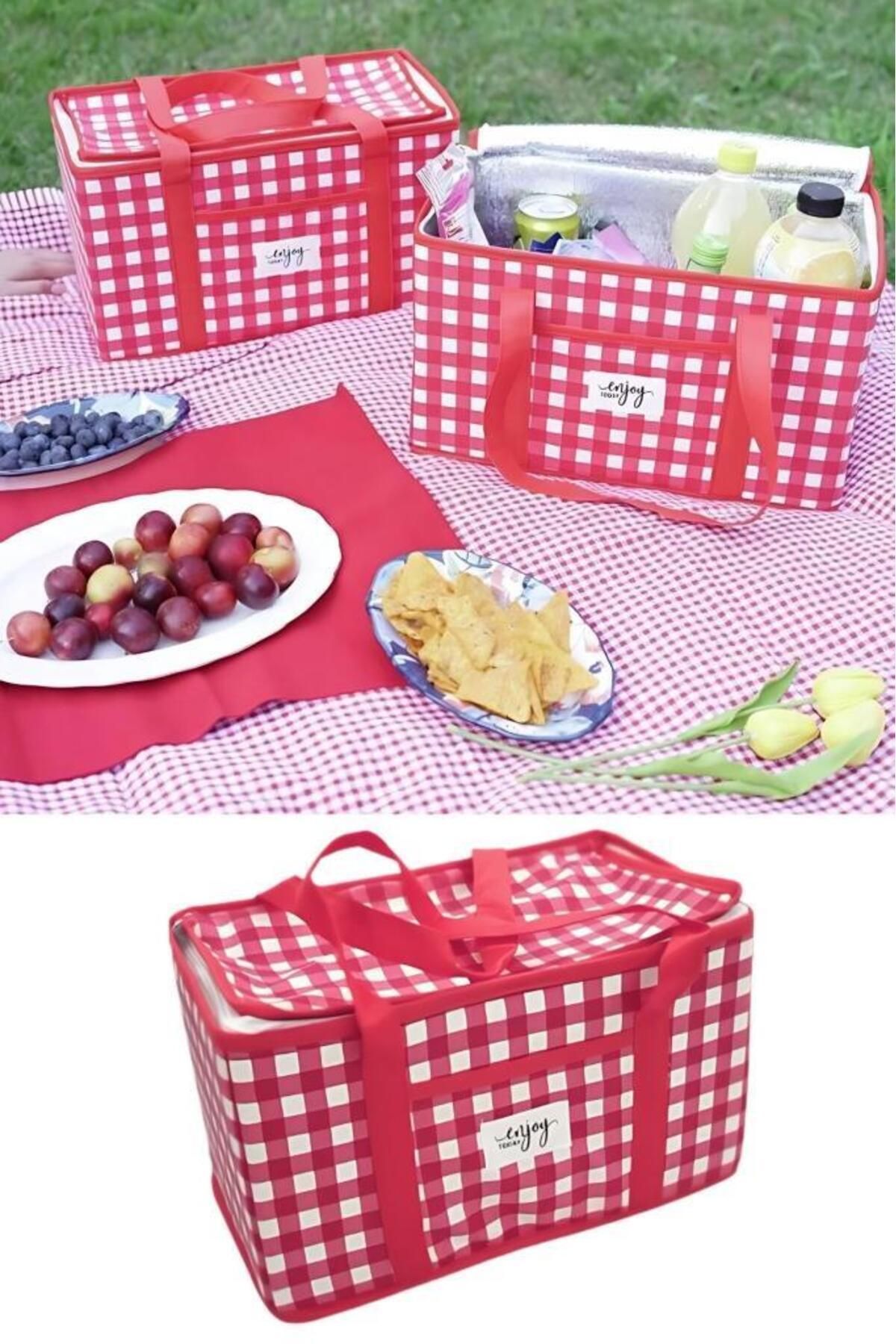 ellahomedekor Katlanabilir Termo Çanta, Isı Yalıtımlı Termal Kamp Piknik Çantası Sıcak Soğuk Tutucu 35x20x20Cm