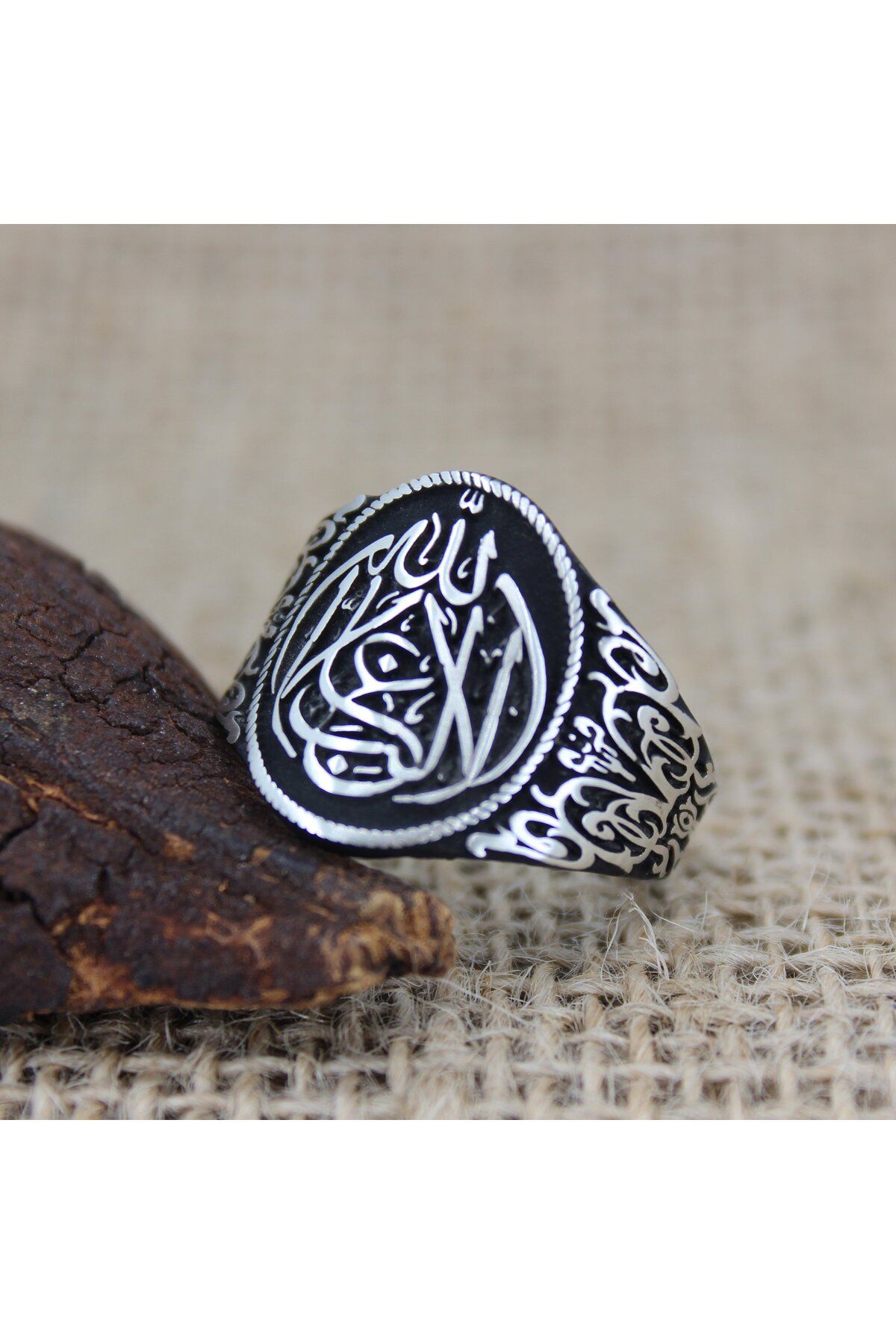 QubbeSilver 925 Ayar Arapça La Galibe İllallah Yazılı Gümüş Erkek Yüzüğü
