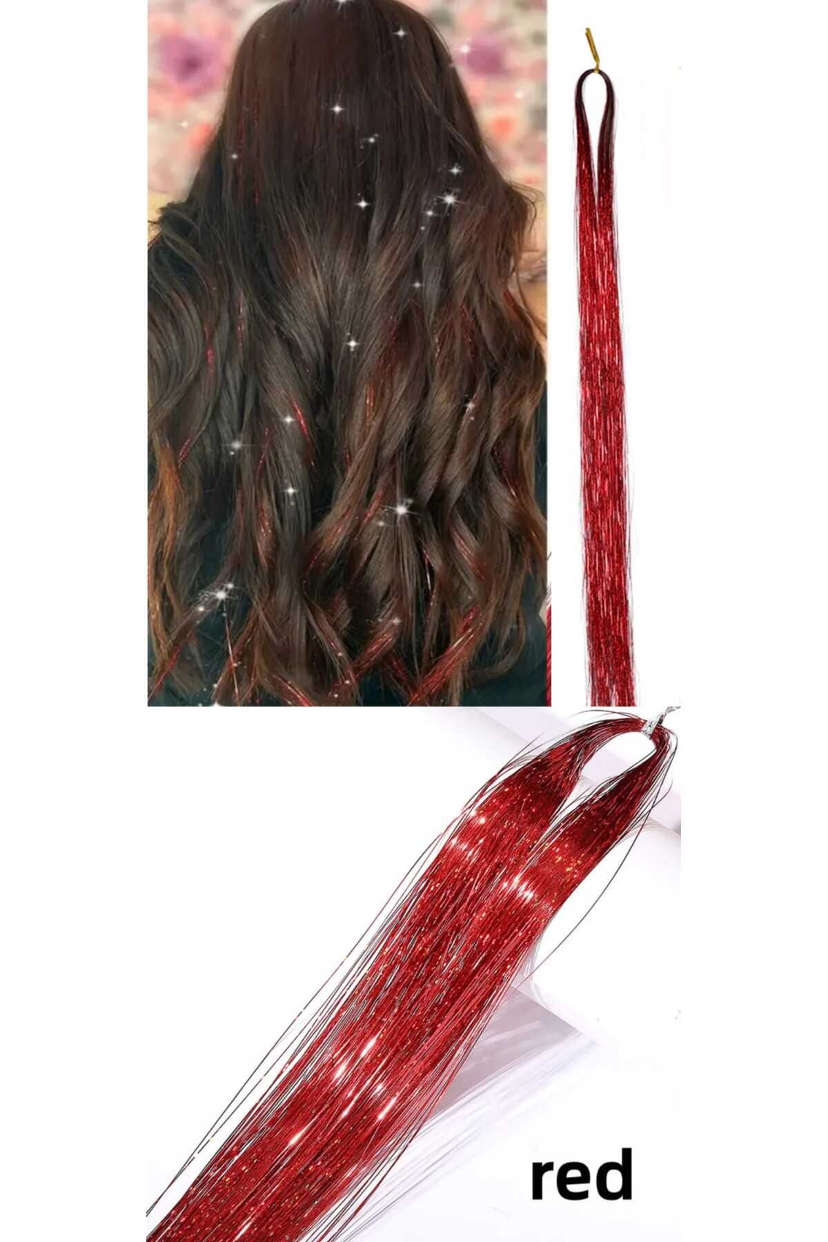 Eva Rose 1 Paket Tinsel Saç Simi Simli Saç Aksesurı/ Saç Işıltısı Yan Postiş Hair Tinsel Shiny Hair