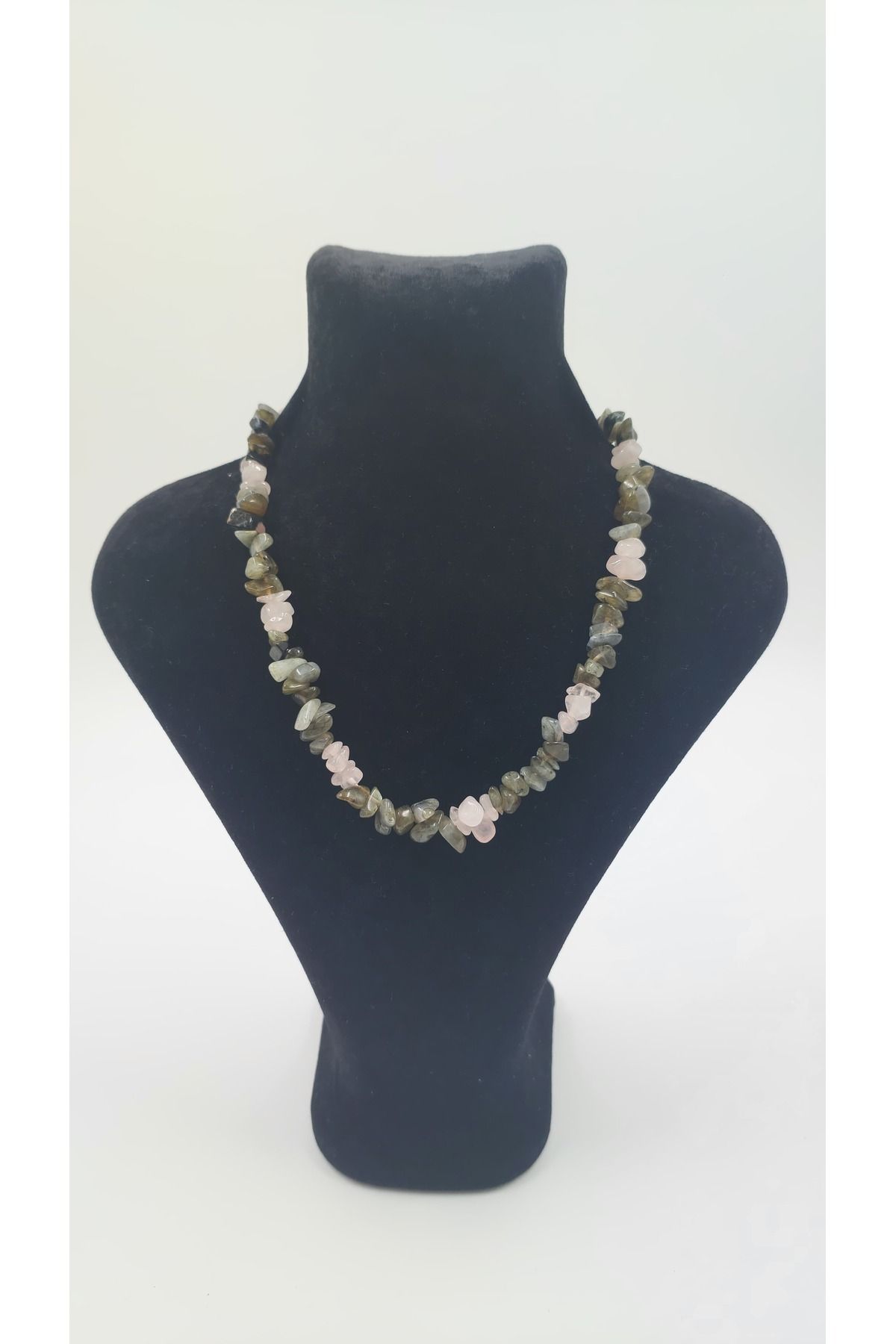 R G Handmade Design Pembe Kuvars ve Labradorit Doğal Taş Kolye – El Yapımı Şefkat ve Enerji Kolyesi