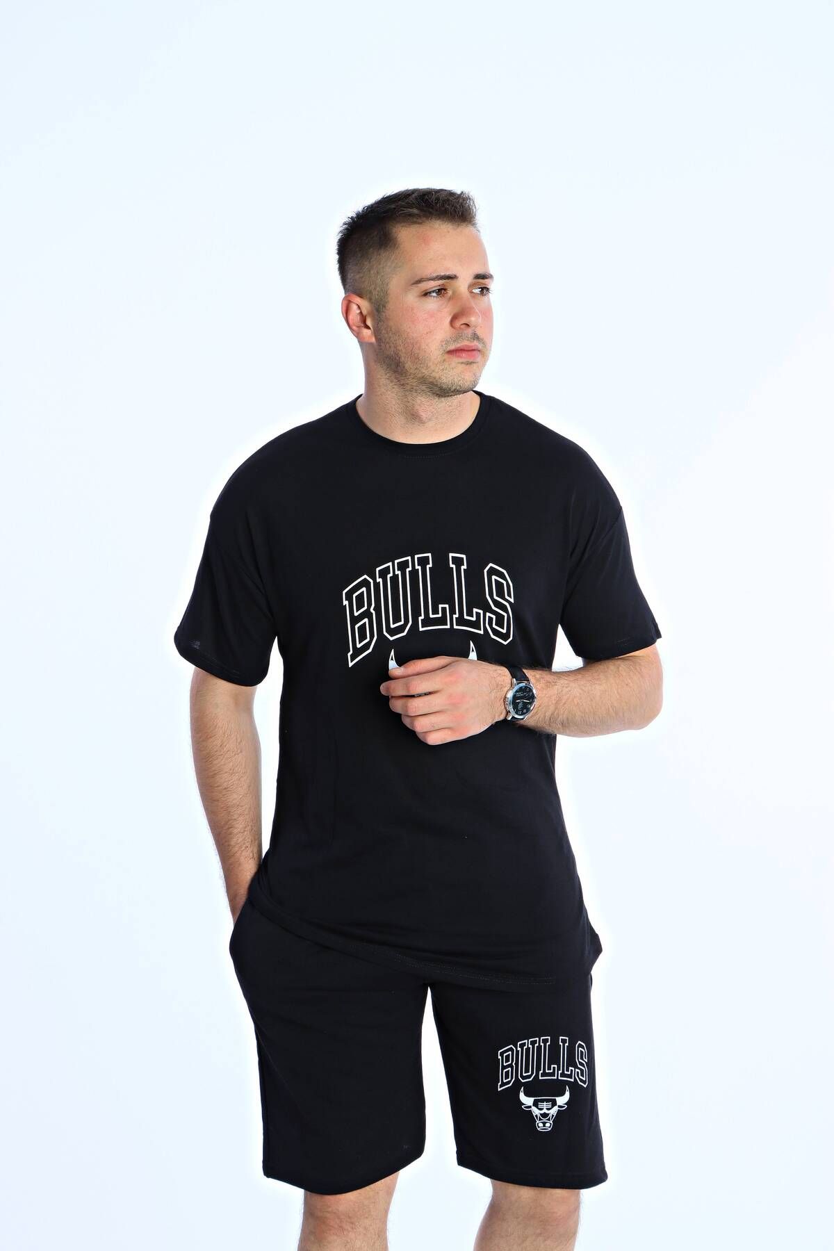 eg38 Bulls Baskılı Şort Takım Siyah